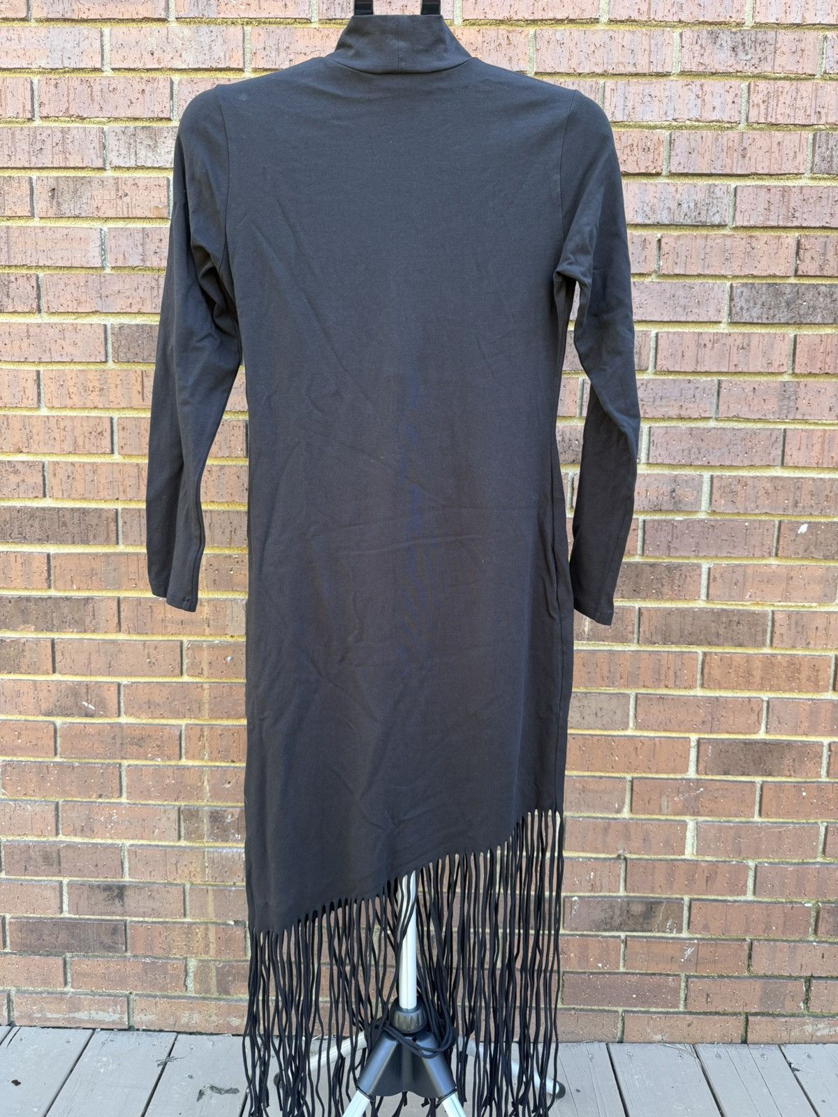 H&M H&M Solid Black Fringe Long Sleeve Dress Mock Neck Size M / US 6-8 / IT 42-44 - 7 Thumbnail