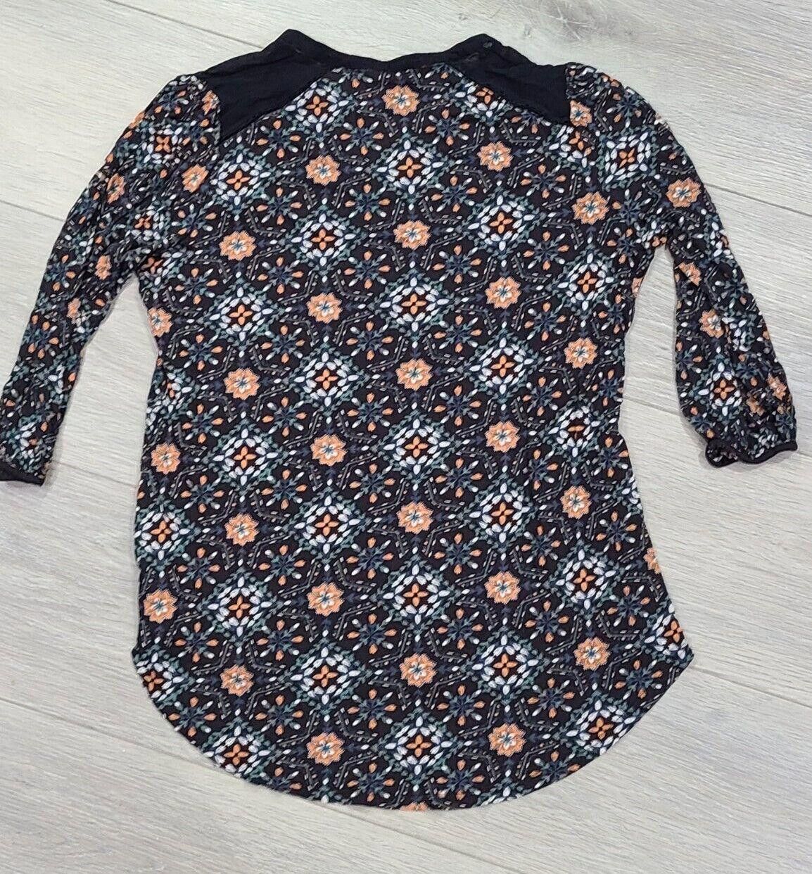 Designer Womens Monsoon Shirt Medium Blsck Floral 1/4 Button V Neck Size M / US 6-8 / IT 42-44 - 7 Thumbnail
