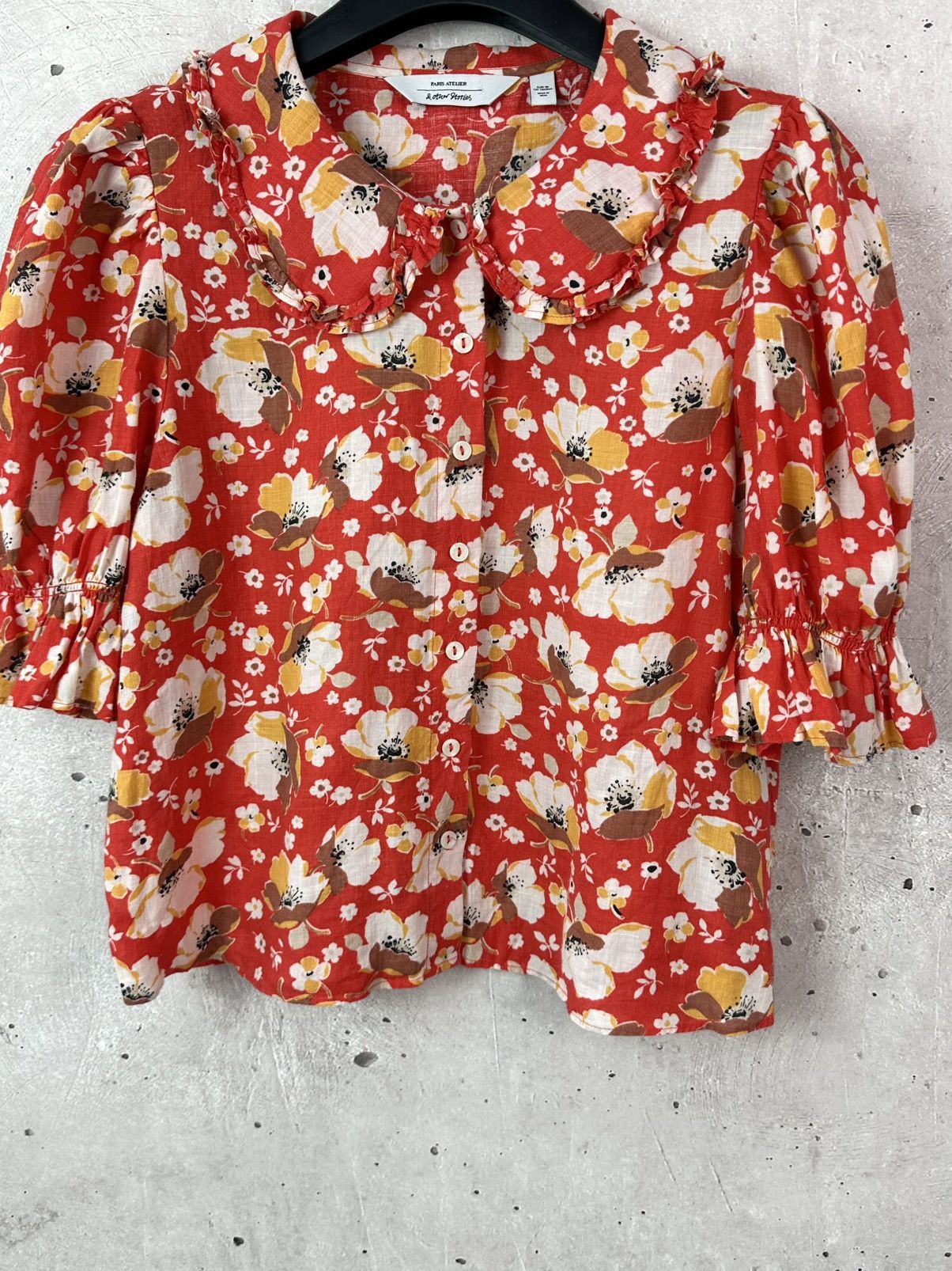 & Other Stories Other Stories Ramie Floral Button-up Red 3/4 Sleeve Shirt Size S / US 4 / IT 40 - 3 Thumbnail