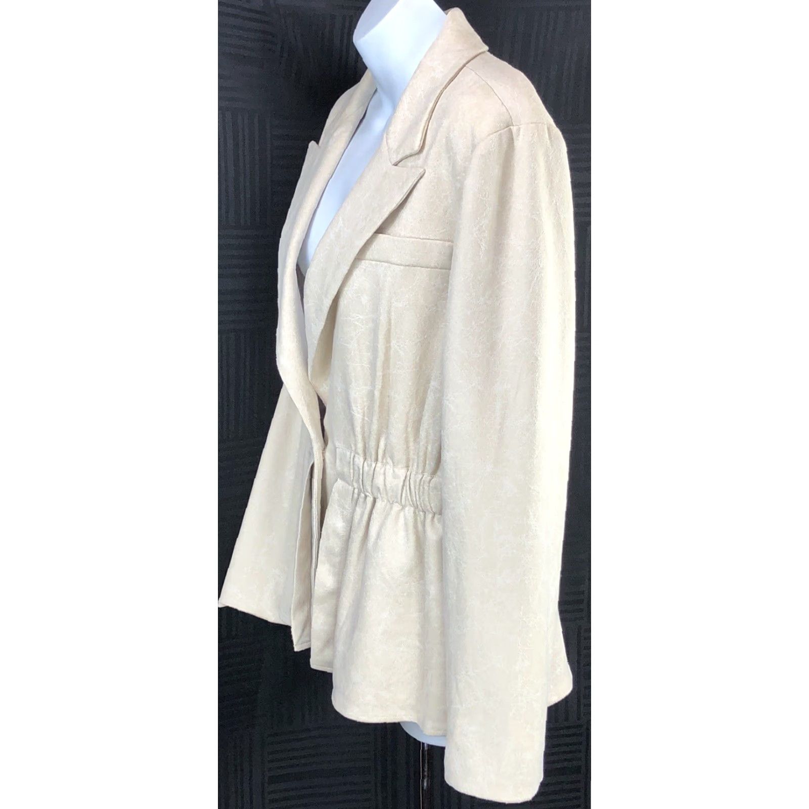 Vintage V Cristina Blazer Jacket L Ivory Marble Layered Peplum Career Office Jacket Blazer Size L / US 10 / IT 46 - 2 Thumbnail