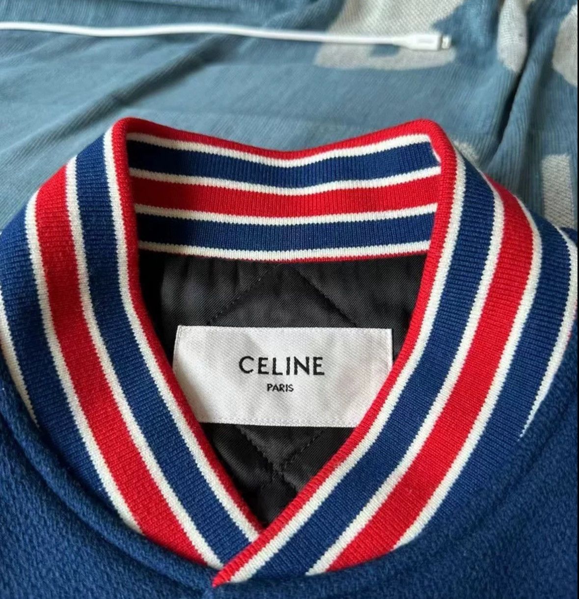 Celine Celine blue and white leather sleeves wool baseball jersey Size US M / EU 48-50 / 2 - 3 Thumbnail