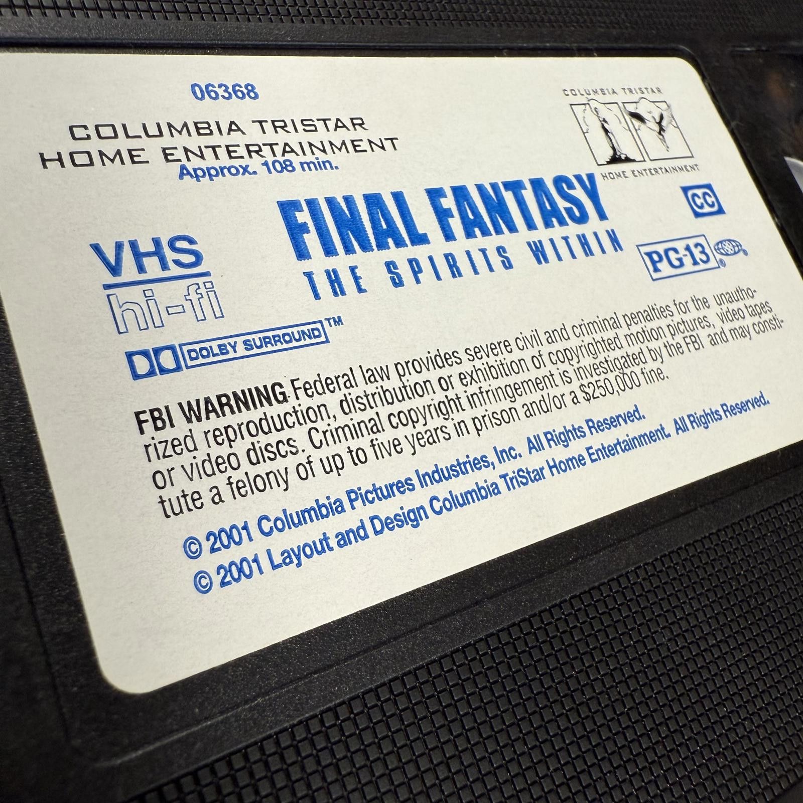 Designer Final Fantasy The Spirits Within VHS 2001 w/ Blockbuster Tag Size ONE SIZE - 4 Thumbnail