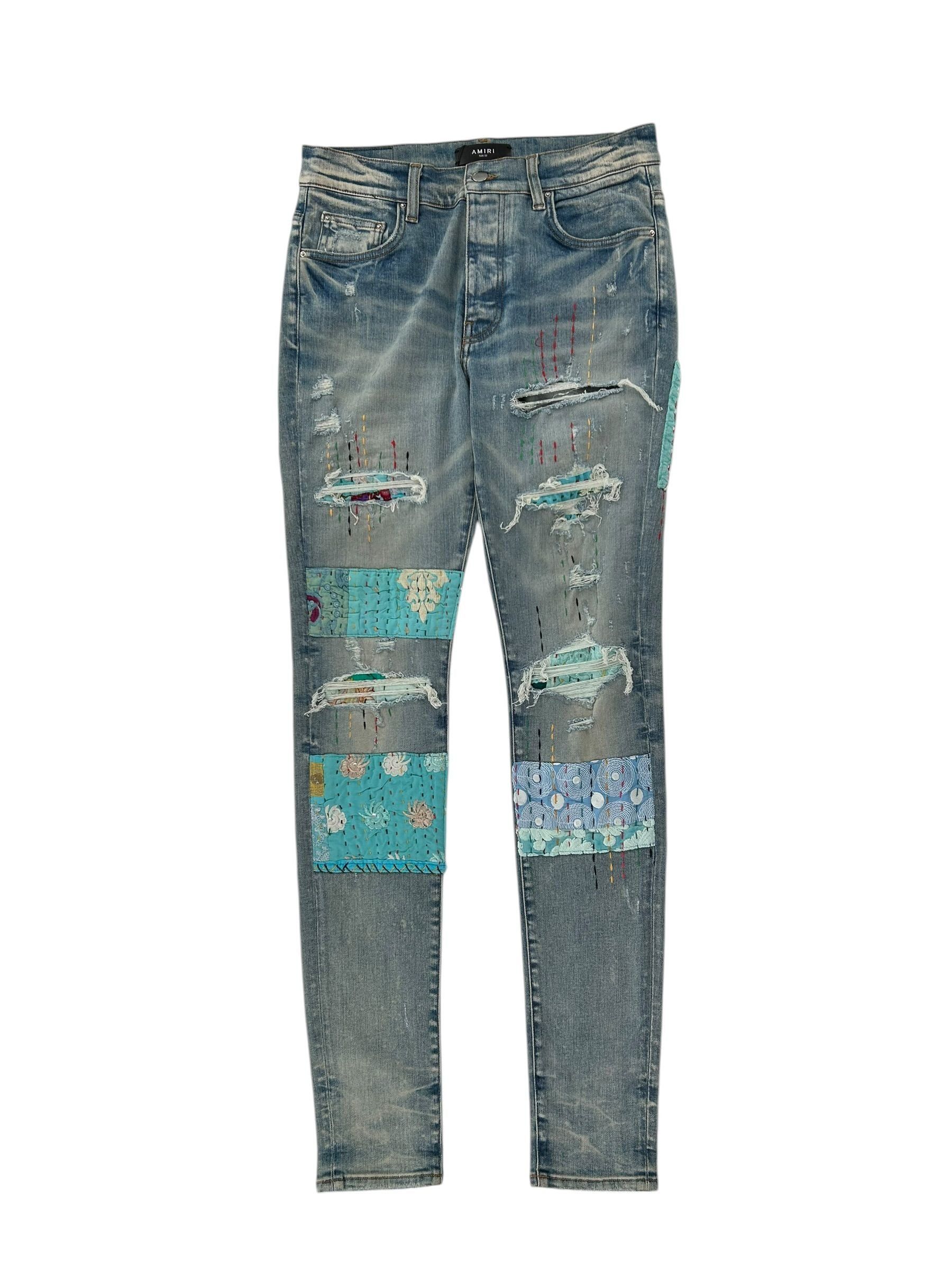 Amiri Paint Quilted Patch Denim Lightwash Size US 32 / EU 48 - 1 Thumbnail