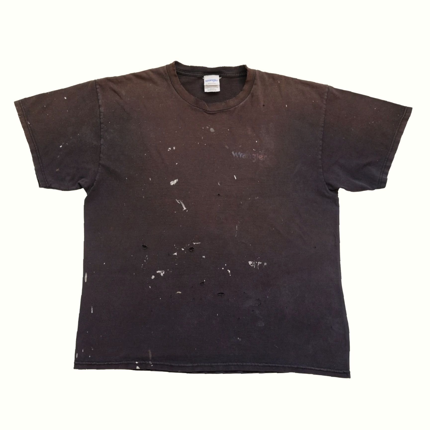 Wrangler VINTAGE Wrangler T-Shirt BLACK 90s HORSE FLAG WESTERN distressed paint faded XL Mens Regular Short Sleeve Crew Neck Shirt Size US XL / EU 56 / 4 - 3 Thumbnail