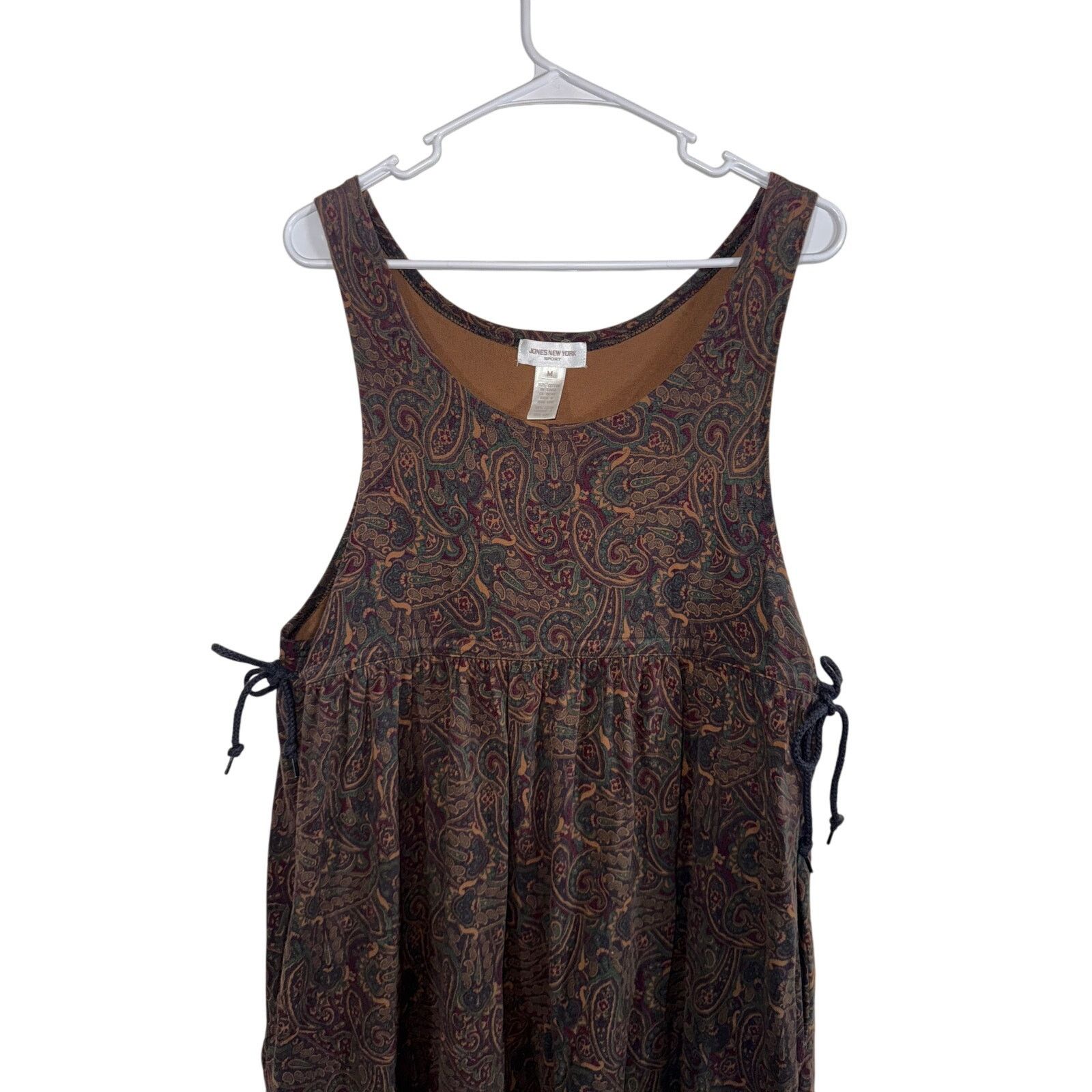 Jones New York Vtg 90s Brown Cotton Paisley Sleeveless Jumper Midi Dress Size M / US 6-8 / IT 42-44 - 5 Thumbnail