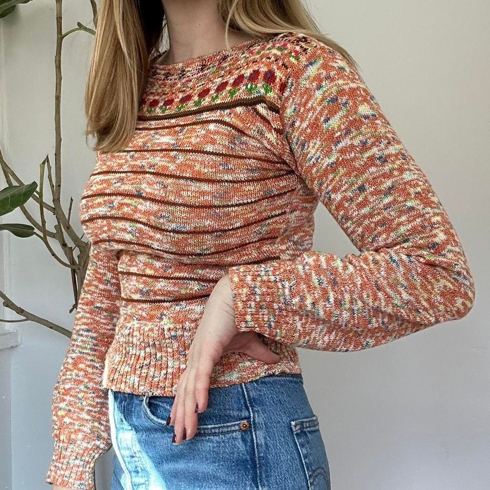 Other Vintage Orange Tulip Sweater (XS) Size XS / US 0-2 / IT 36-38 - 1 Thumbnail