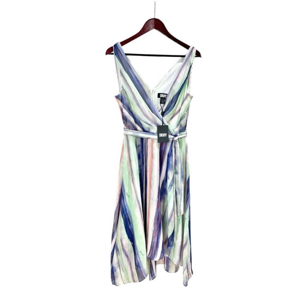DKNY NEW DNKY Sleeveless Wrap Dress- Ivy Sun Multi Stripe Size 8 Size M / US 6-8 / IT 42-44 - 4 Thumbnail