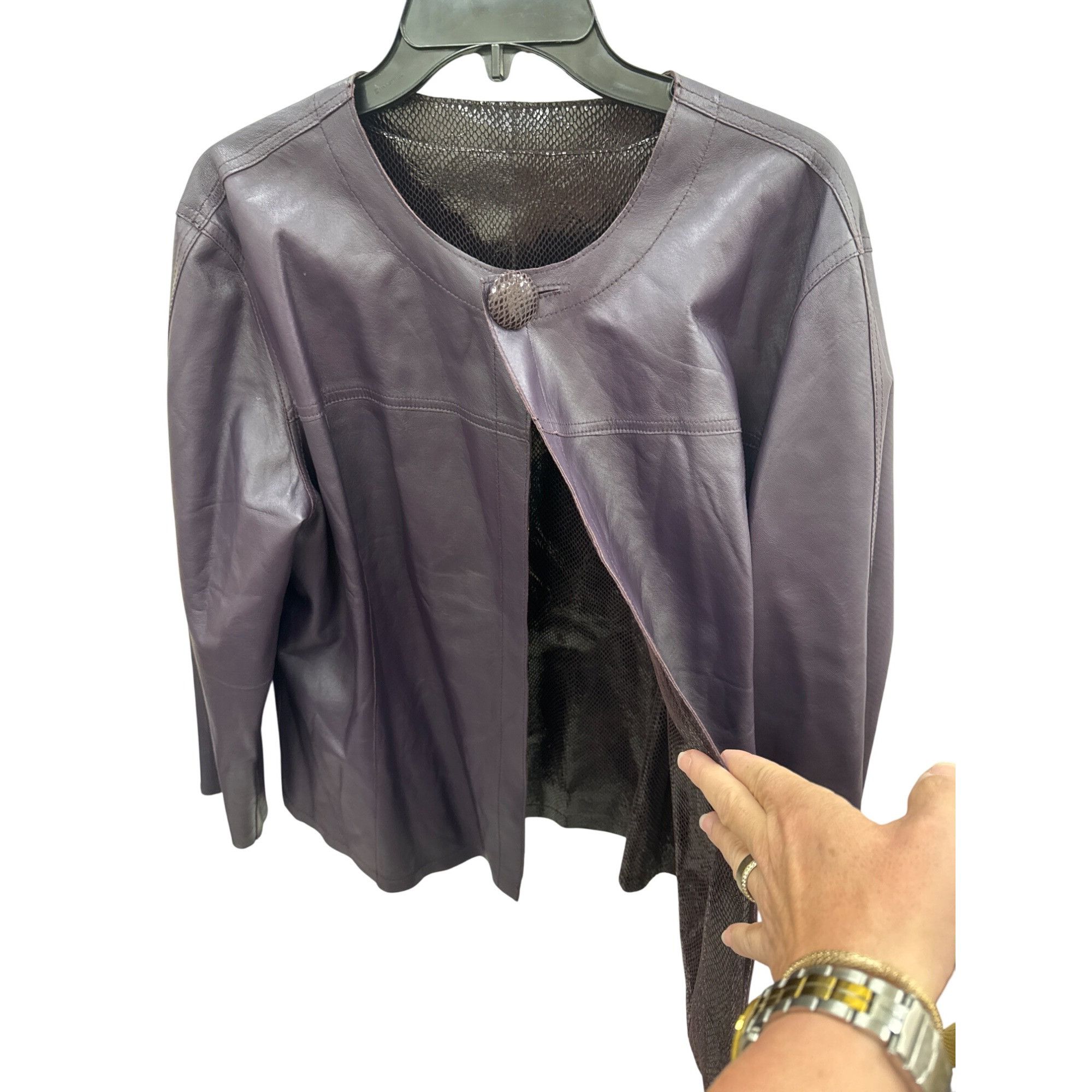 Chicos Chicos Womens Plum Leather Reversible Animal Print Jacket ou Size S / US 4 / IT 40 - 14 Thumbnail
