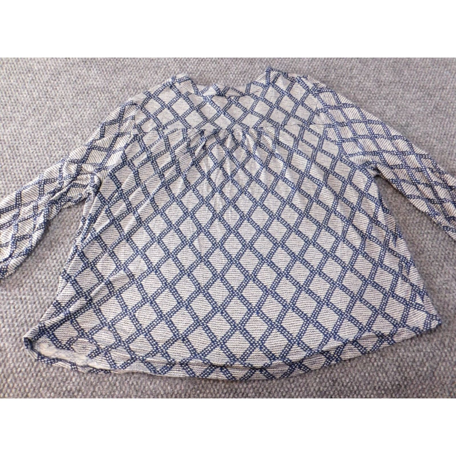 Lucky Brand Lucky Brand Blouse Shirt Womens XL Blue Plaid V-Neck Pullover Casual Long Sleeve Cotton Rayon Geometric Stretch Regular Vintage: No Size XL / US 12-14 / IT 48-50 - 7 Thumbnail