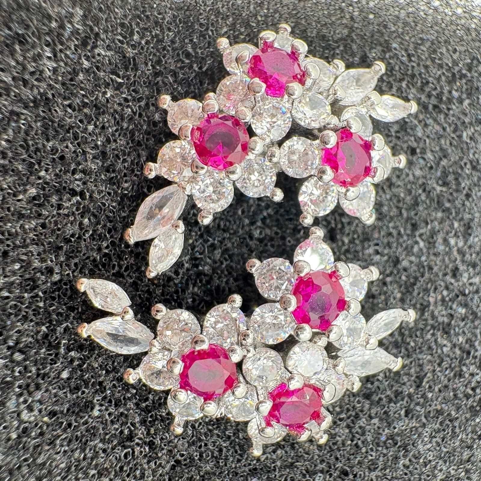 Other Magenta & Clear Floral Cluster Ear Climber Earrings - Silver Size ONE SIZE - 2 Thumbnail