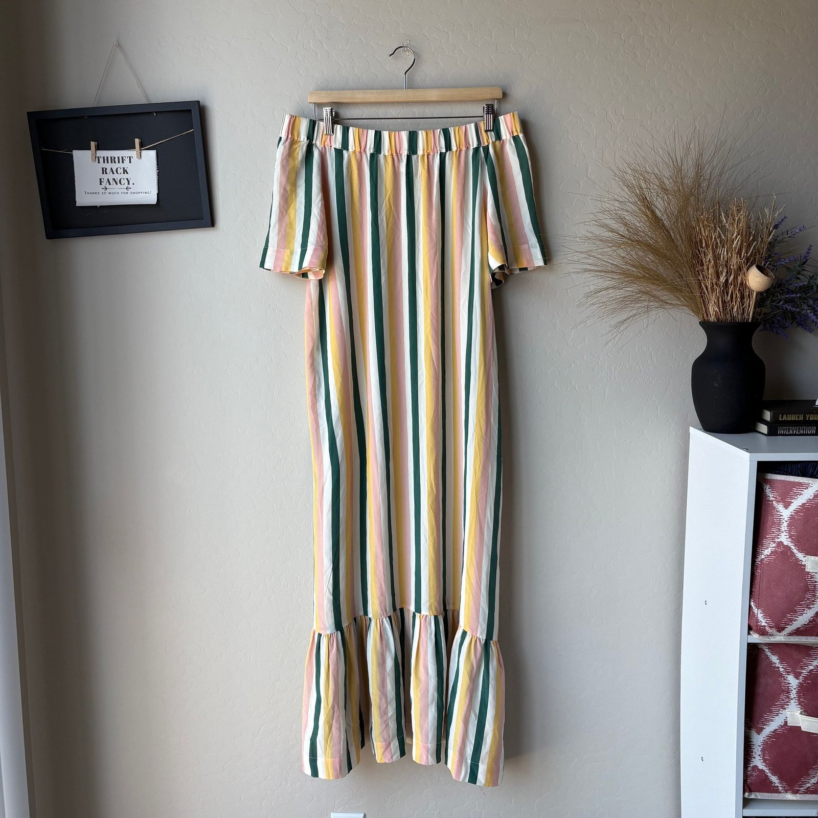 ASCENO Asceno Dress Silk Off Shoulder Striped Midi Dress S Size S / US 4 / IT 40 - 2 Thumbnail