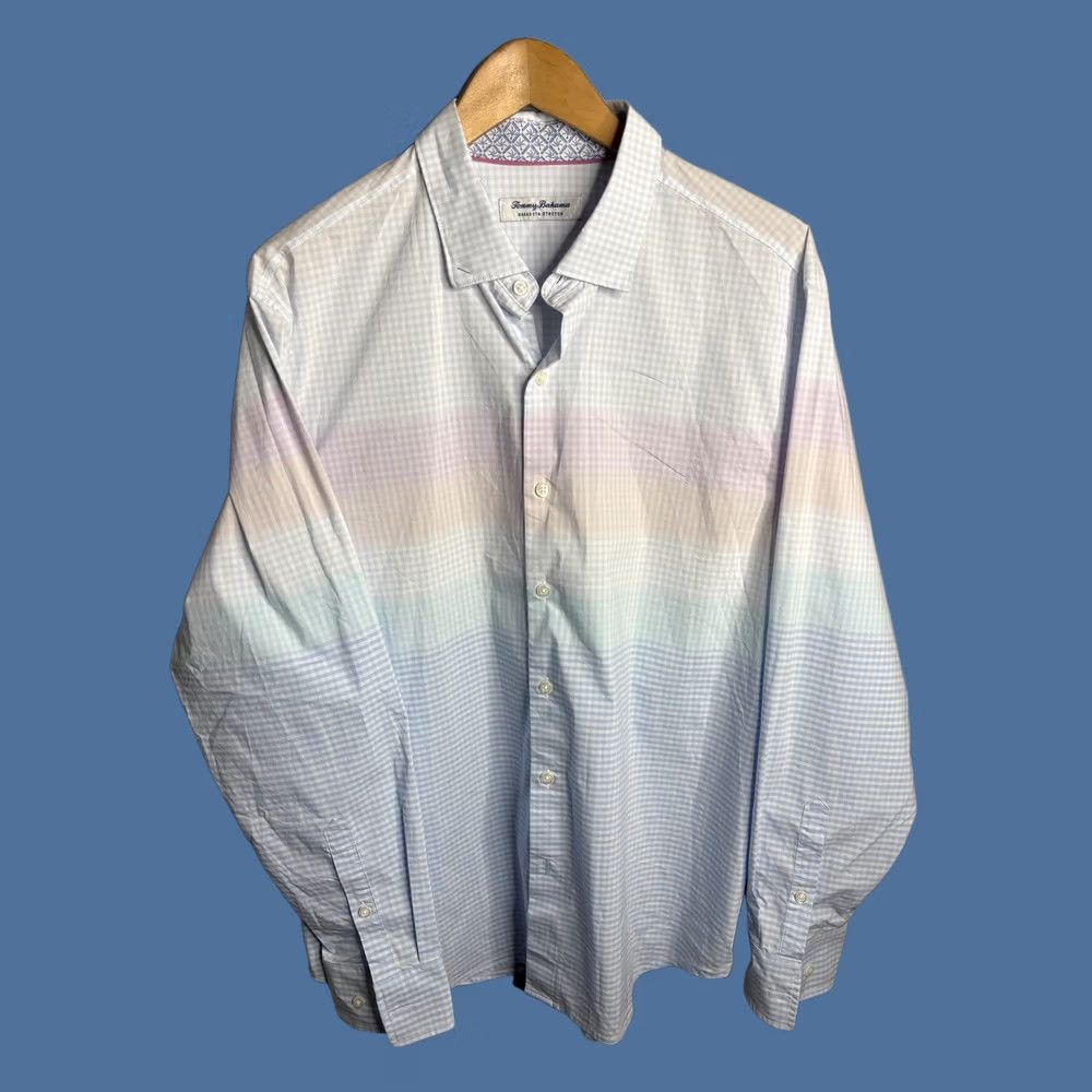 Tommy Bahama VINTAGE Tommy Bahama Shirt Mens Large Blue Sarasota Stretch Gingham Pastel Ombre Cotton Size US L / EU 52-54 / 3 - 1 Thumbnail