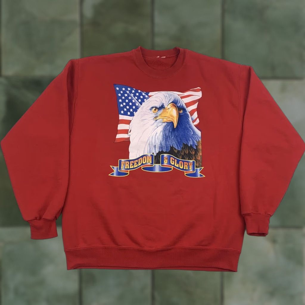 Vintage VINTAGE Freedom and Glory Eagle Sweatshirt Men Red USA Crewneck L Pullover Size US L / EU 52-54 / 3 - 1 Thumbnail