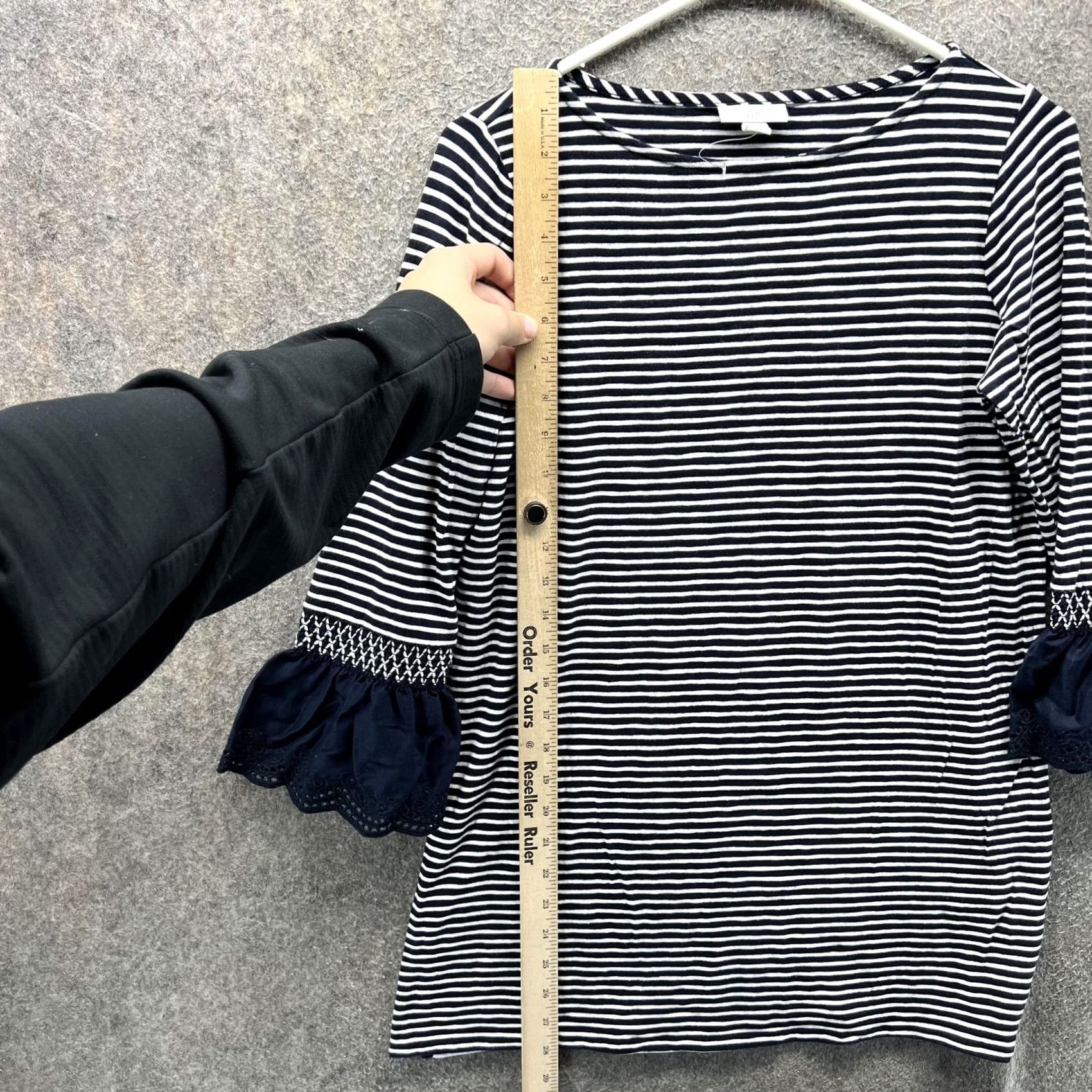 J. Jill J. Jill Shirt Womens XS Blue White Stripe Bell Sleeve Ruffle Embroidered Top Size XS / US 0-2 / IT 36-38 - 5 Thumbnail