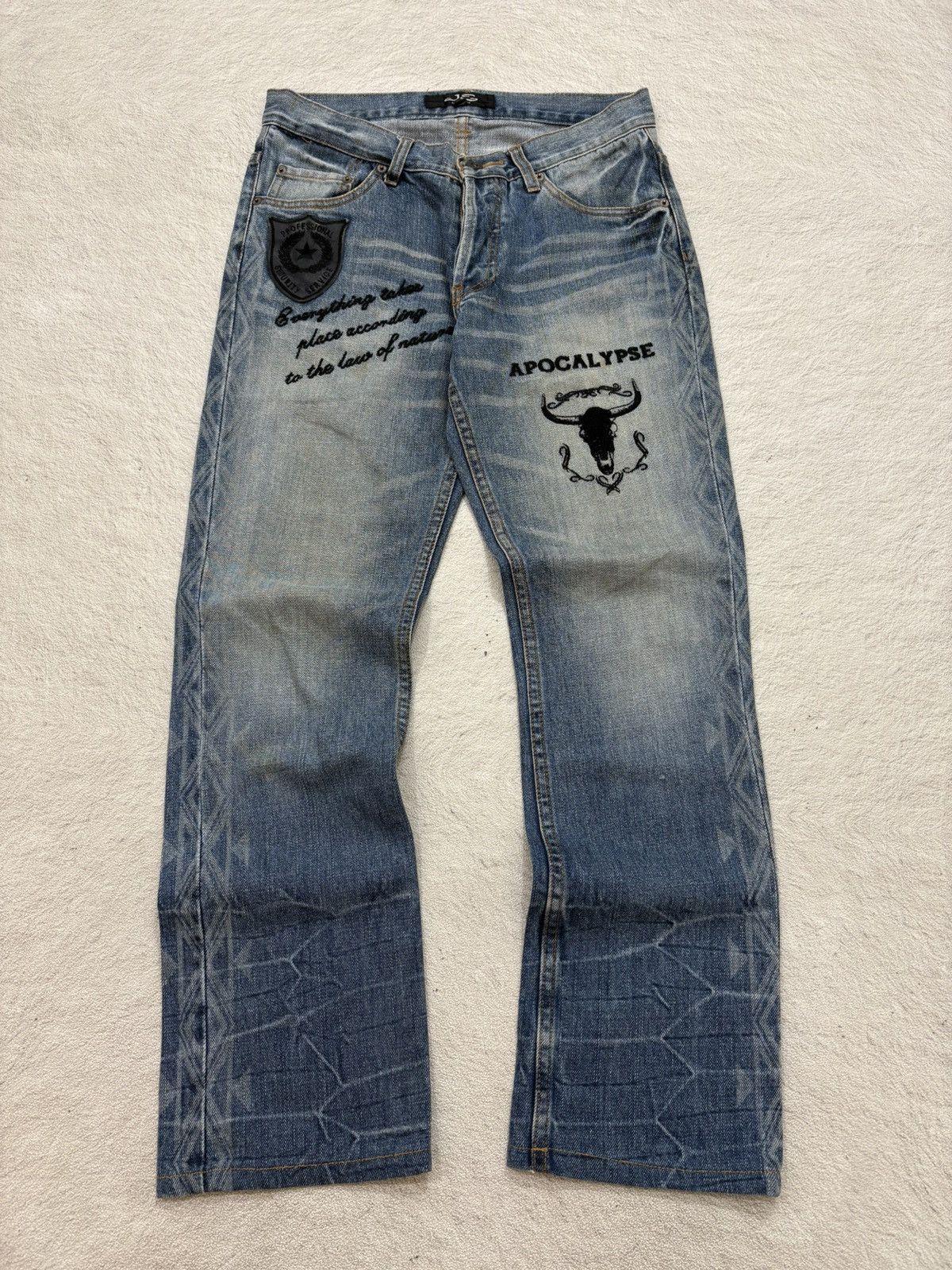 Japanese Brand 00s Apocalypse Graphic Denim Y2K Rock Biker Washed Navajo Size US 28 / EU 44 - 1 Thumbnail