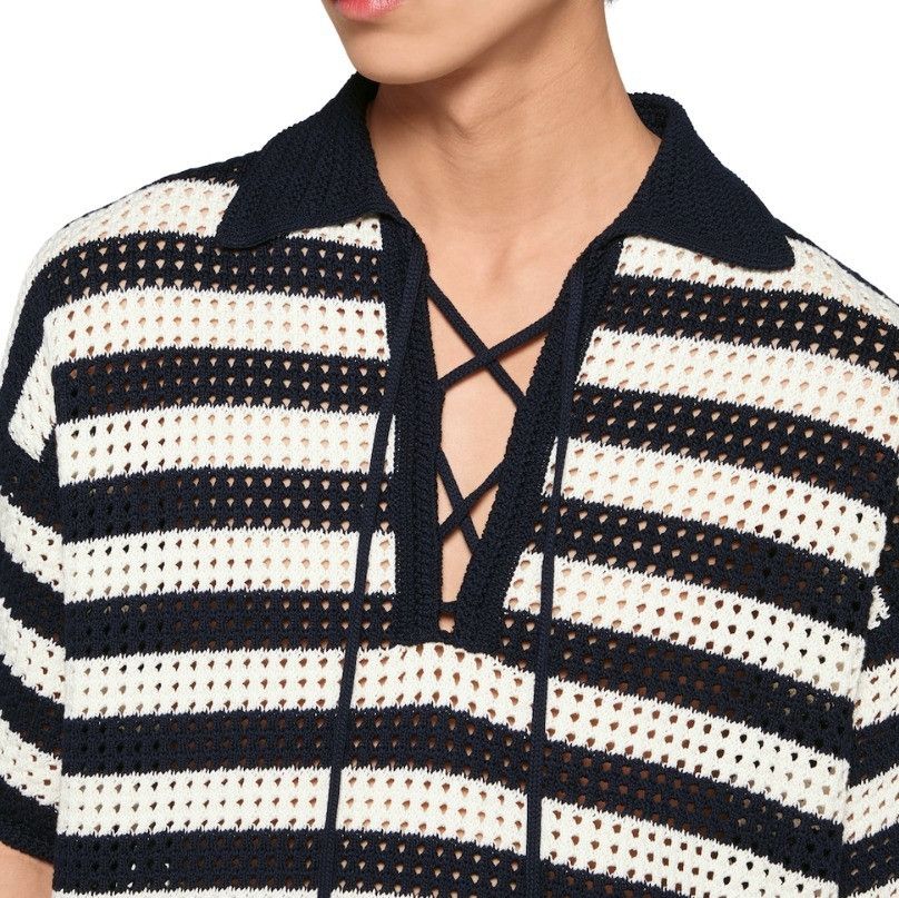 Gucci o1la5ras0426 Striped Cotton Knit Polo Shirt in White/Dark Size US S / EU 44-46 / 1 - 5 Thumbnail