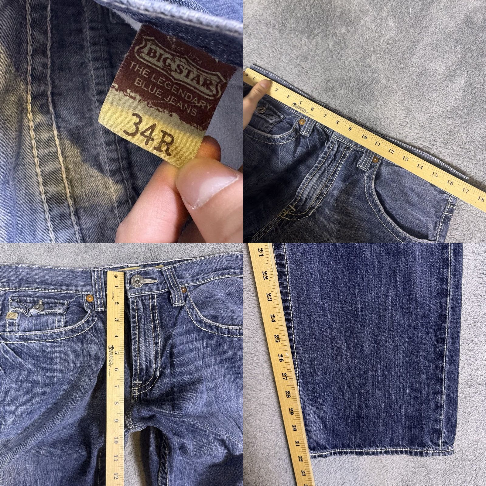 Vintage BIG STAR Jeans Men 34R Pioneer Bootcut 5-Pocket Denim Cowboy Whisker 100% Cotton Blue Mid Rise Regular 32in Inseam Zip Button Belt Loops 34 waist"} Size US 34 / EU 50 - 8 Thumbnail