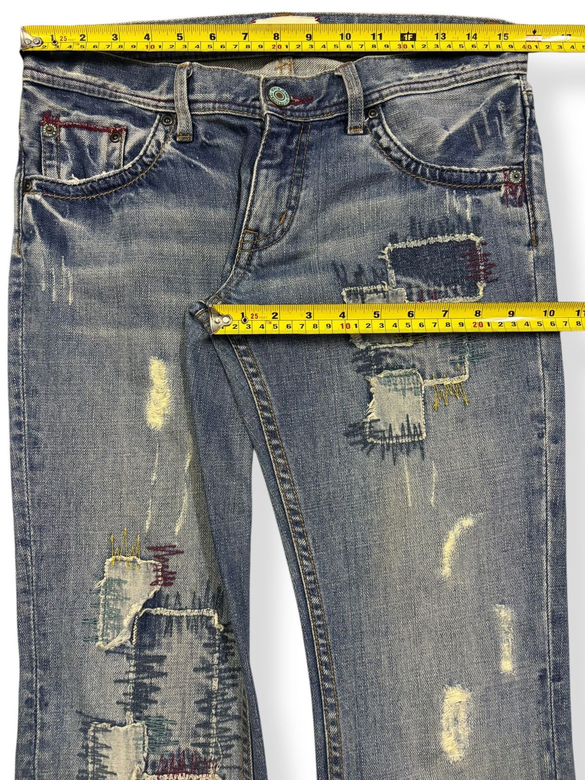 Kapital Vtg Japanese Brand Ia:rl Patchwork Flare Distressed Jeans Size 30" / US 8 / IT 44 - 12 Thumbnail