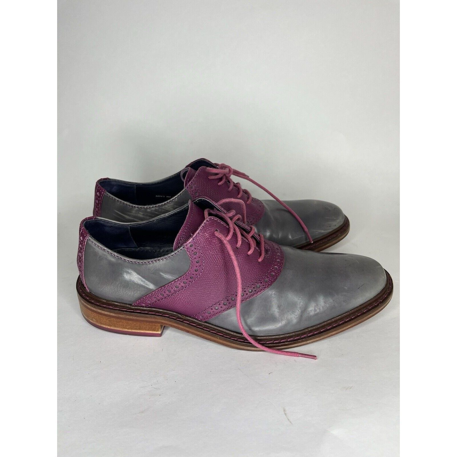 Cole Haan Cole Haan Gray Patent Leather Purple Pebbled Oxfords Shoes M Size US 9 / EU 42 - 1 Thumbnail