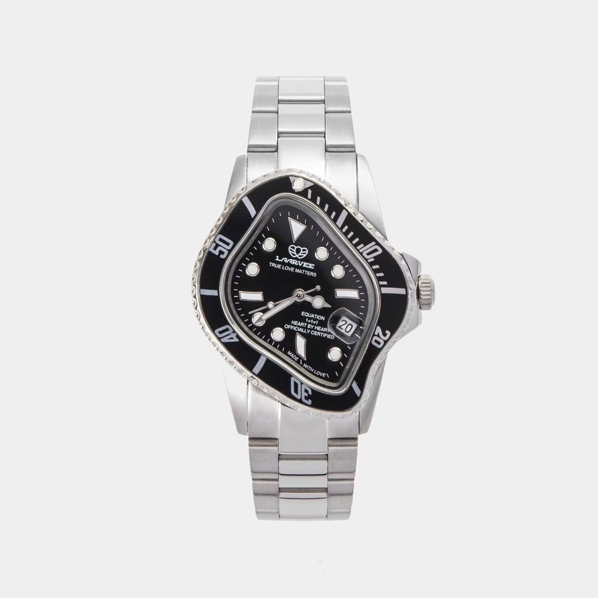 image of Laarvee Crash Watch Pea001 - Silver Black Bezel Black Dial, Men's