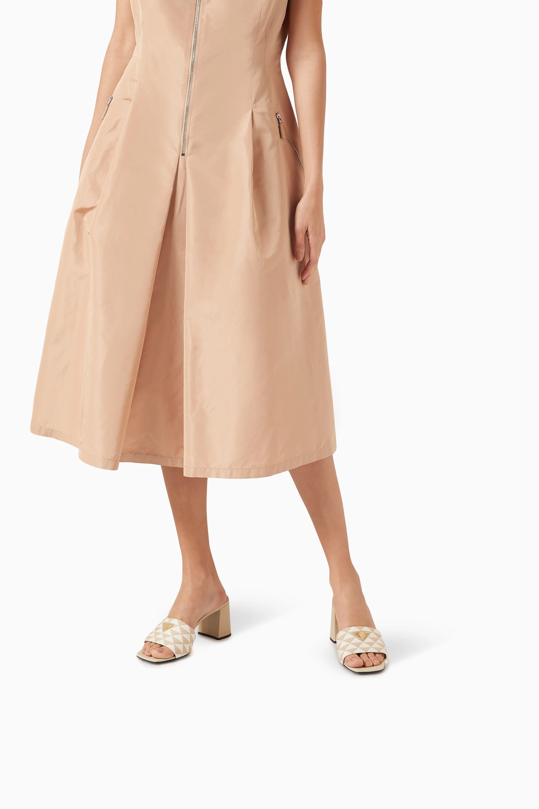 Prada o1B3y1r0526 Triangle Logo 65 Mule Sandals in Beige/White Size US 8 / IT 38 - 2 Thumbnail
