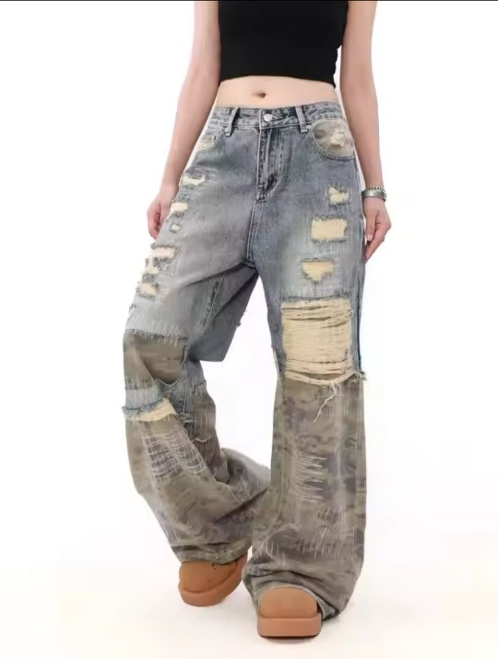 Japanese Brand × Jean Retro Ripped Wide Leg Jeans Style Size US 29 - 3 Thumbnail