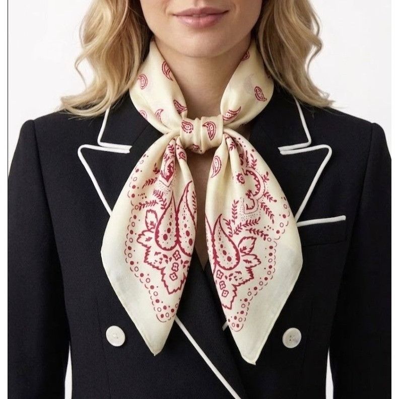 Other ❤️Elegant Bandana Square Scarf Silky Satin Soft WHITE RED Wr Size ONE SIZE - 1 Thumbnail