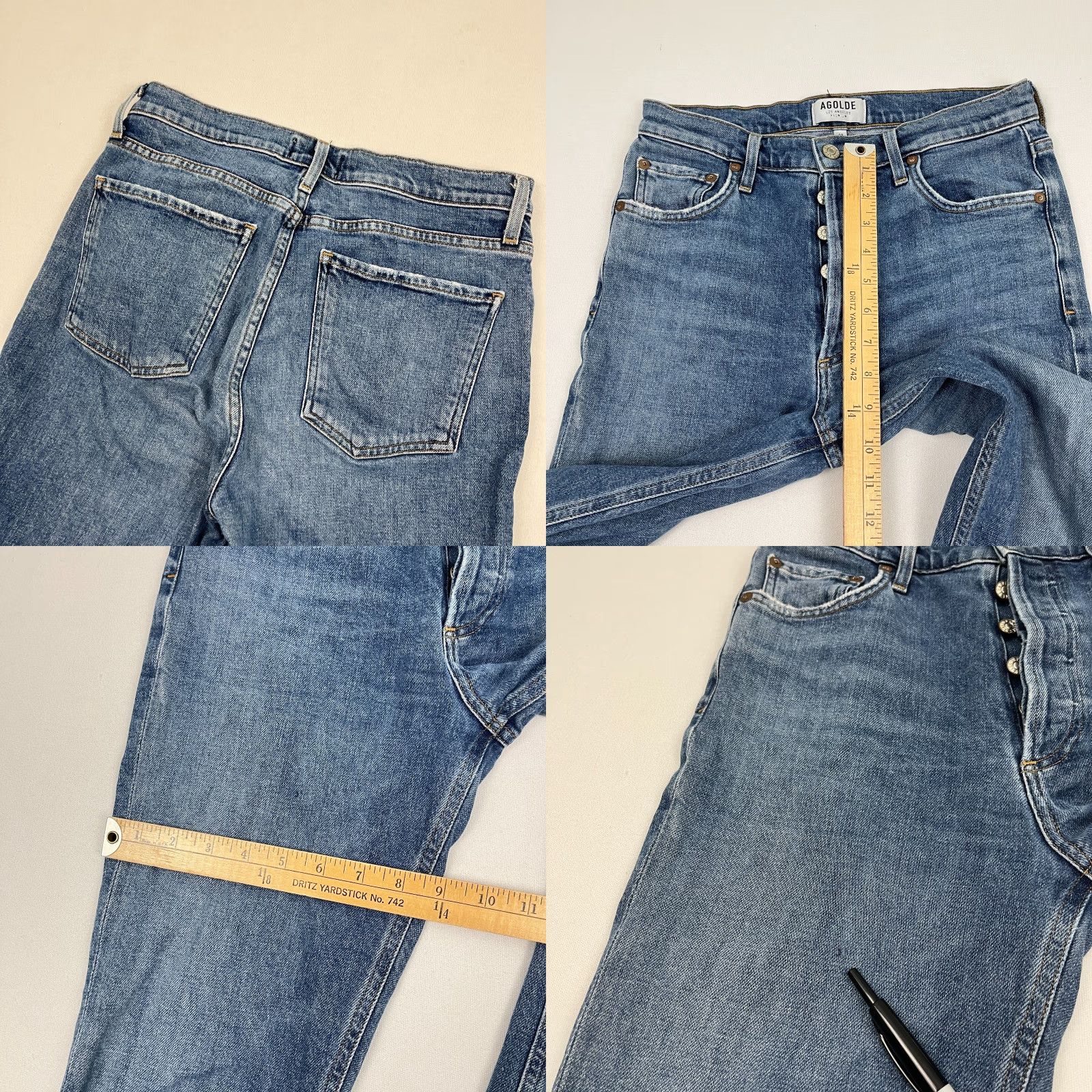 Agolde AGOLDE Nico Jeans Slim High Rise Blue Denim Stretch Button Fly W28 L26 Women Size 28 Straight Inseam 26 Solid Pattern Vintage No Size 28" / US 6 / IT 42 - 8 Thumbnail