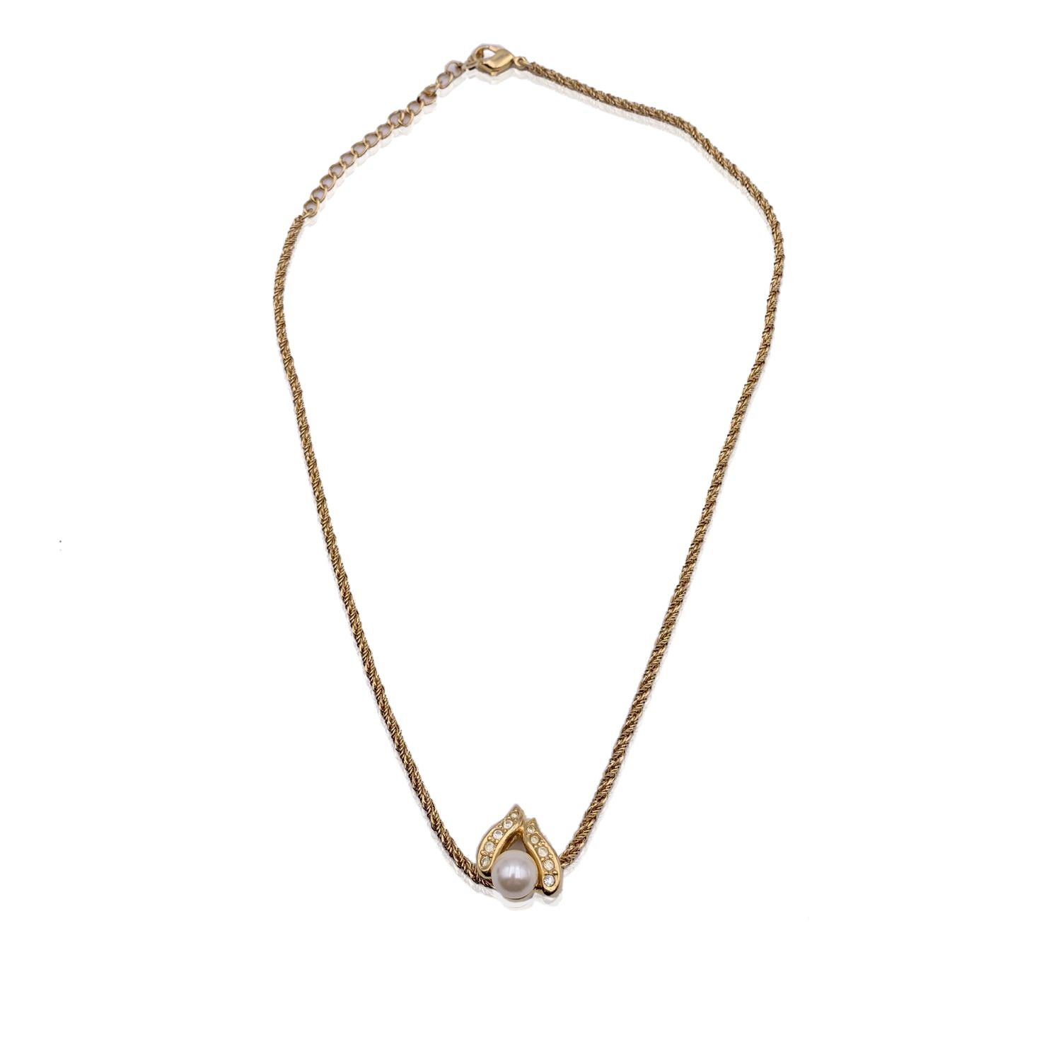 image of Christian Dior Vintage Gold Metal Pearl Pendant Necklace, Women's
