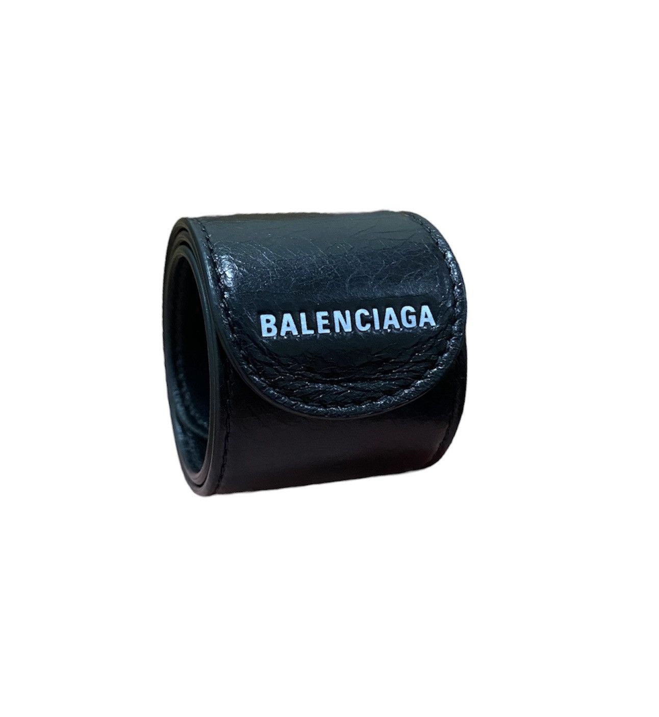 image of Balenciaga Leather Slap-On Bracelet in Black/White, Men's