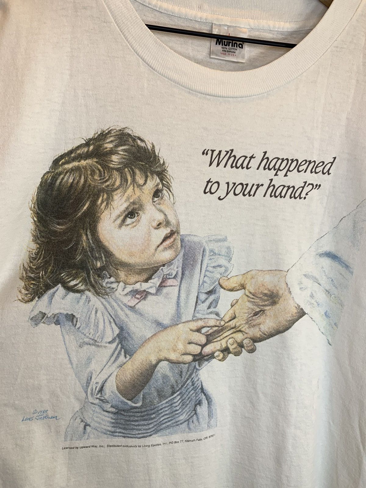 Vintage *RARE* Vintage 80’s Jesus What Happened To Your Hand T-Shirt Size US L / EU 52-54 / 3 - 2 Thumbnail