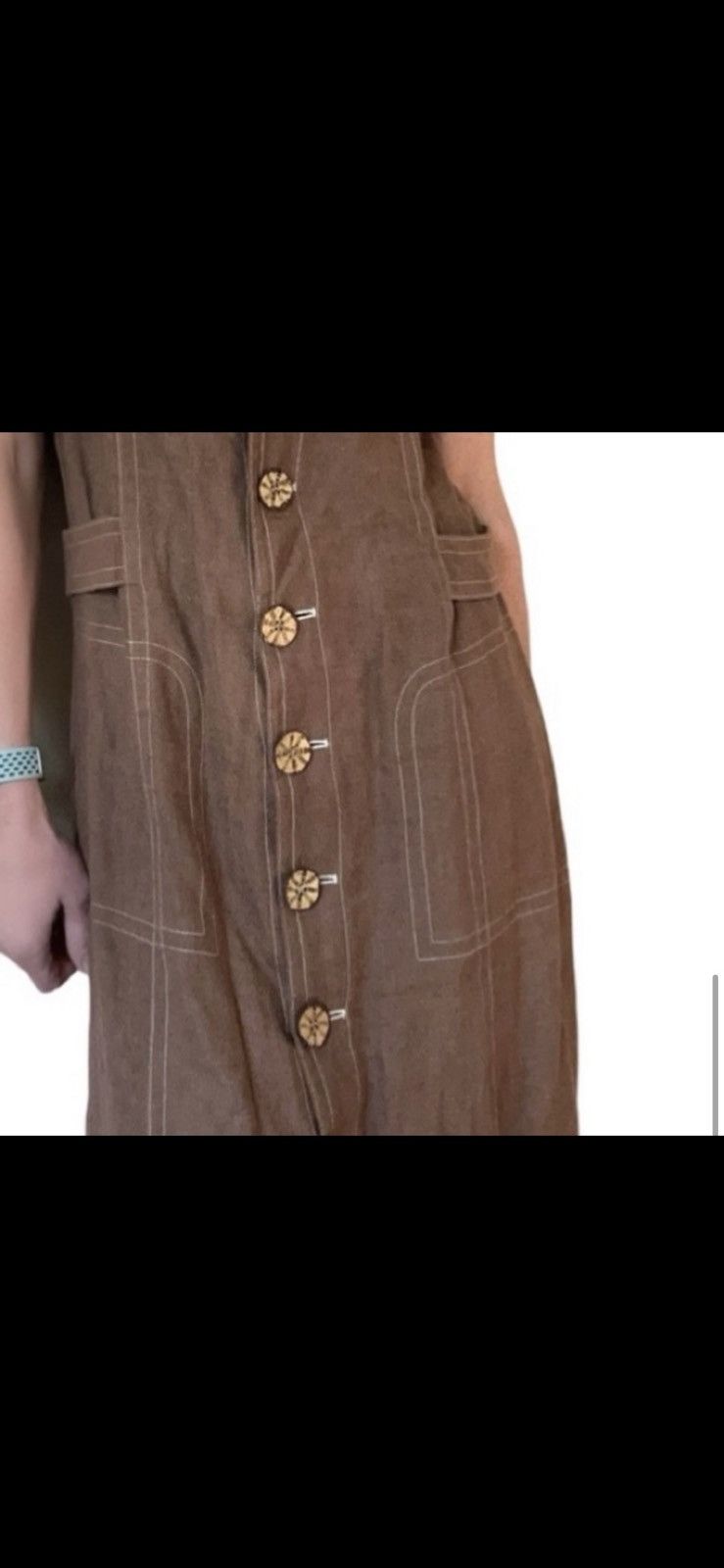 Vintage Vtg Francesca Mammoliti Brown Linen Button Down Pocket Dress Size L / US 10 / IT 46 - 7 Thumbnail