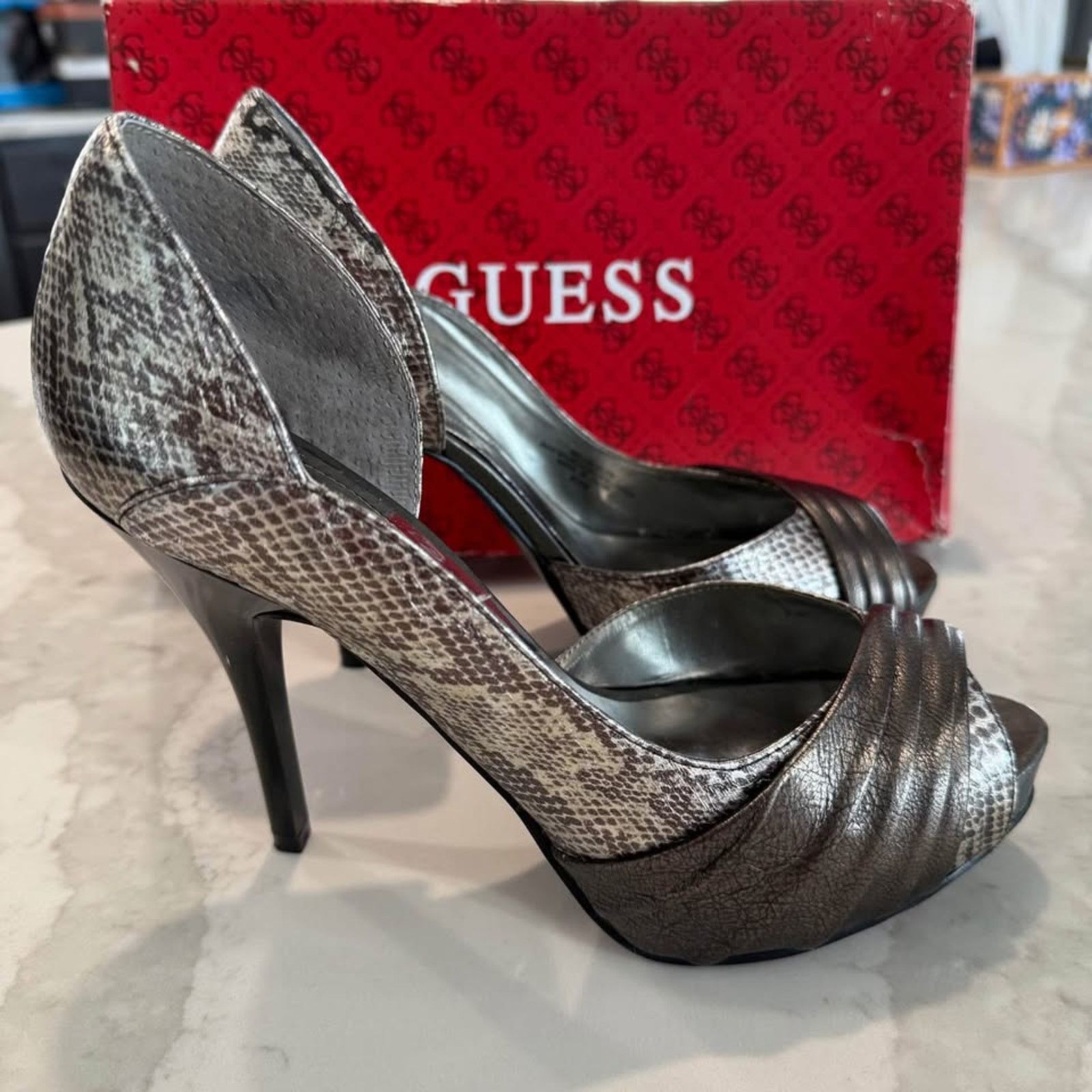 Guess Guess Platform Snakeskin Stiletto Heels Womens 8.5M Silver Size US 8.5 / IT 38.5 - 2 Thumbnail