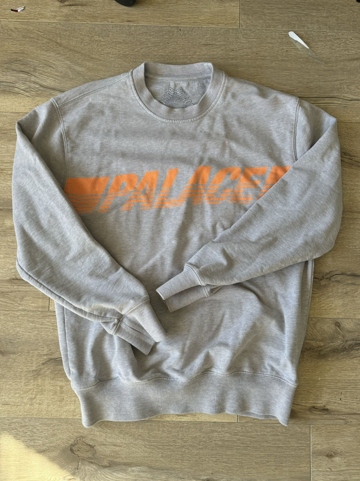 Palace Palace Grey Crewneck with Orange Logo (Size M) | Grailed