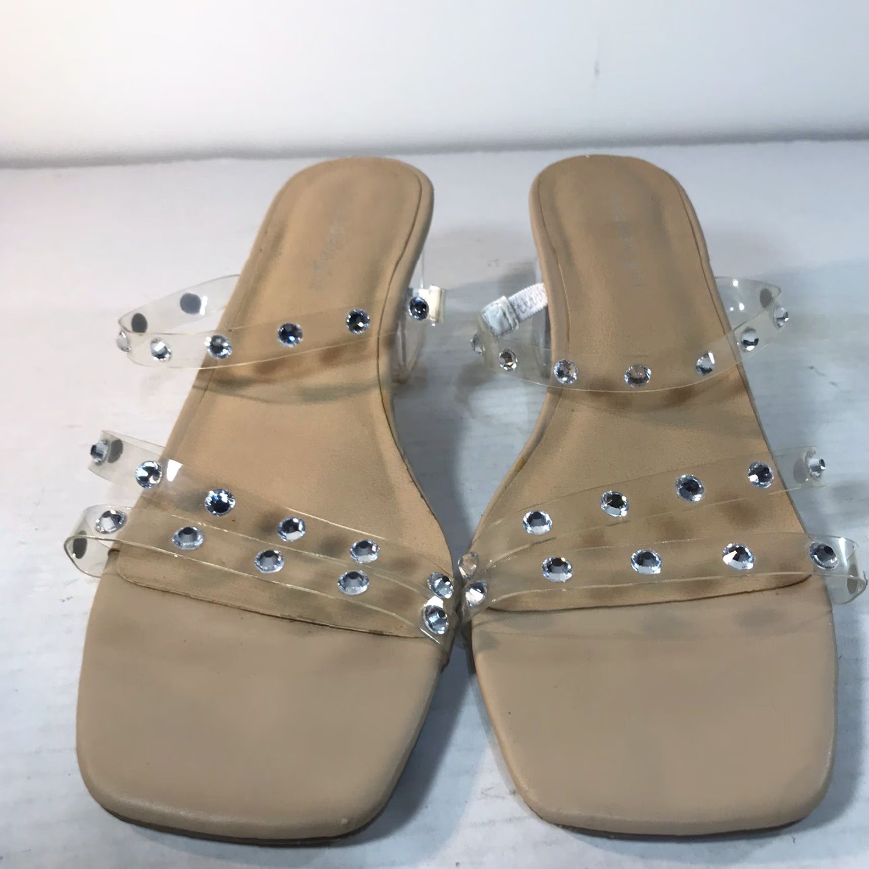 Vintage Madden Girl Instant Clear Strappy Block Heels Womens Size 10M 2.5in Rhinestone Party Cocktail Size US 10 / IT 40 - 2 Thumbnail