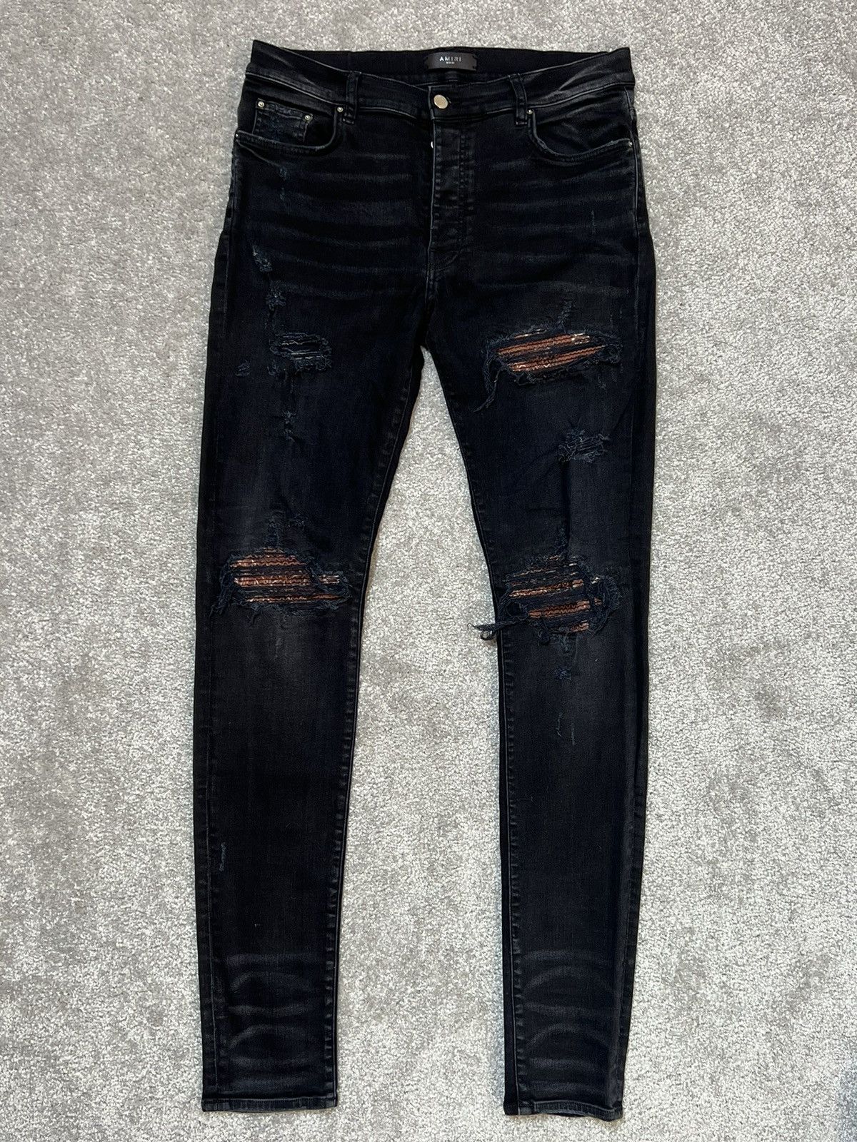 Amiri Amiri MX-1 Black Distressed Skinny Jeans With Brown Patch Size US 36 / EU 52 - 2 Thumbnail