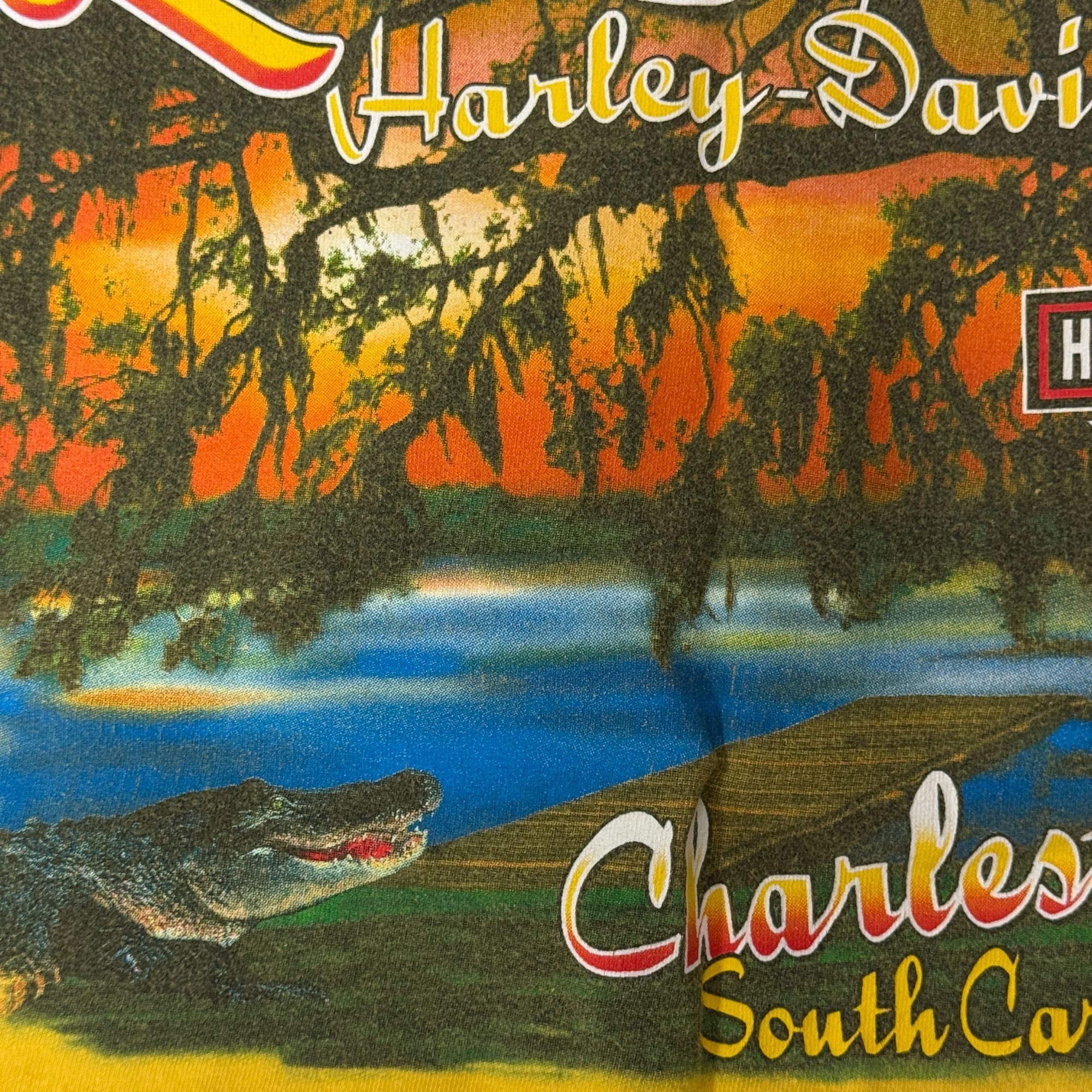 Harley Davidson Low Country Charleston SC SWAMP GATORS SUNSET Biker T Shirt Size US XL / EU 56 / 4 - 11 Thumbnail