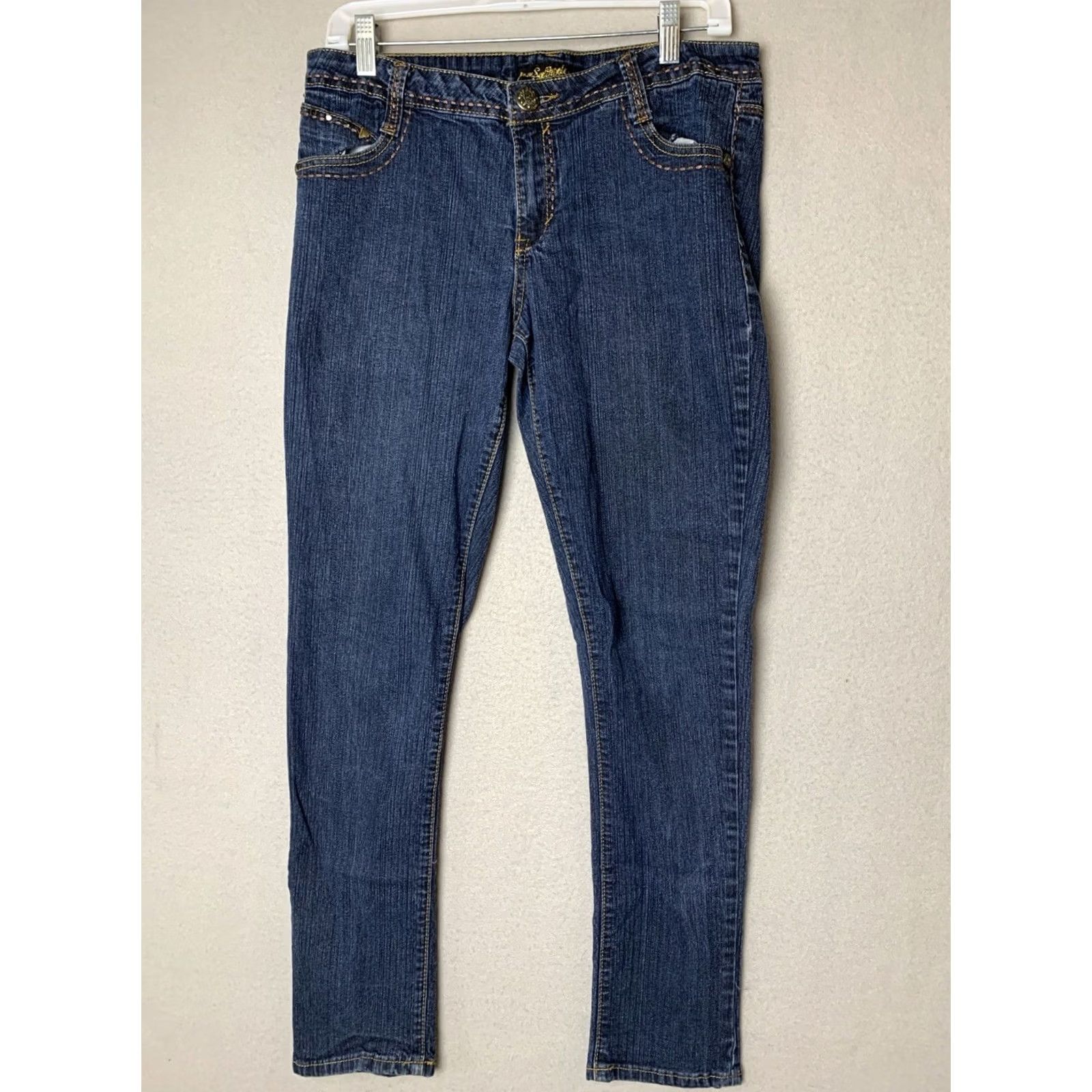 Southpole VINTAGE Southpole Jeans Womens 13 Blue Skinny Rhinestone Thick Stitch Preppy Size 34" / US 12 / IT 48 - 2 Thumbnail