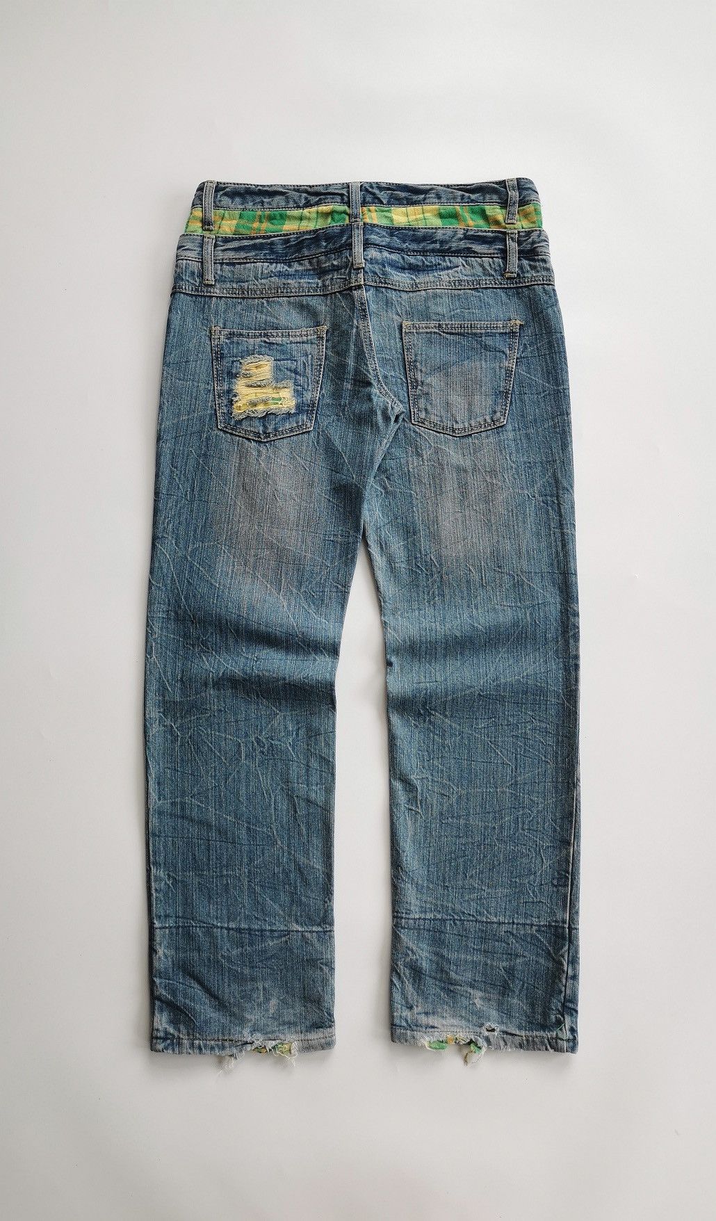 Japanese Brand Double Waist Patchwork Green Denim Jeans Size US 32 / EU 48 - 5 Thumbnail