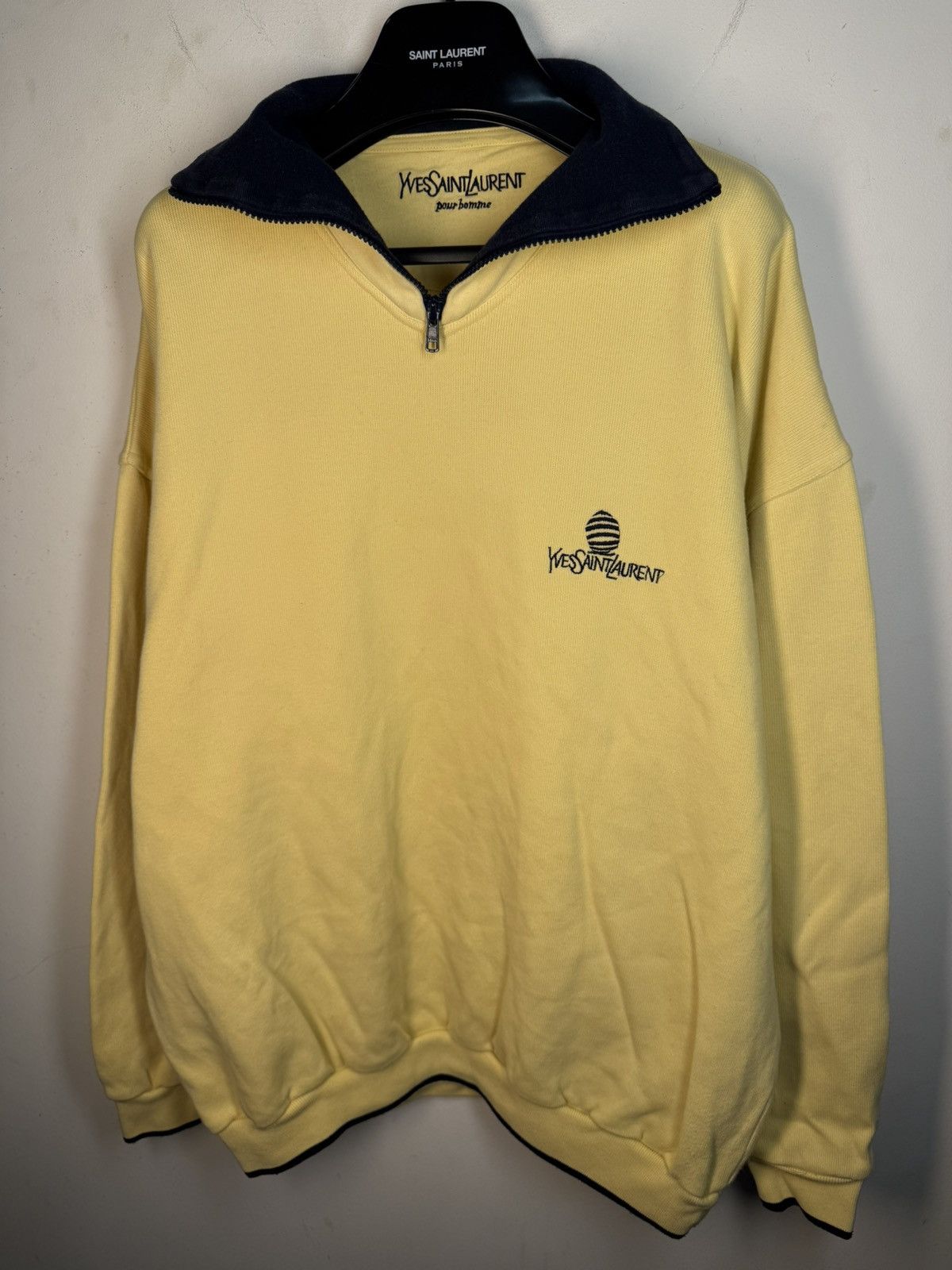 90s Yellow YSL Sweatshirt 1/4 Quarter Zip Vintage Old Money