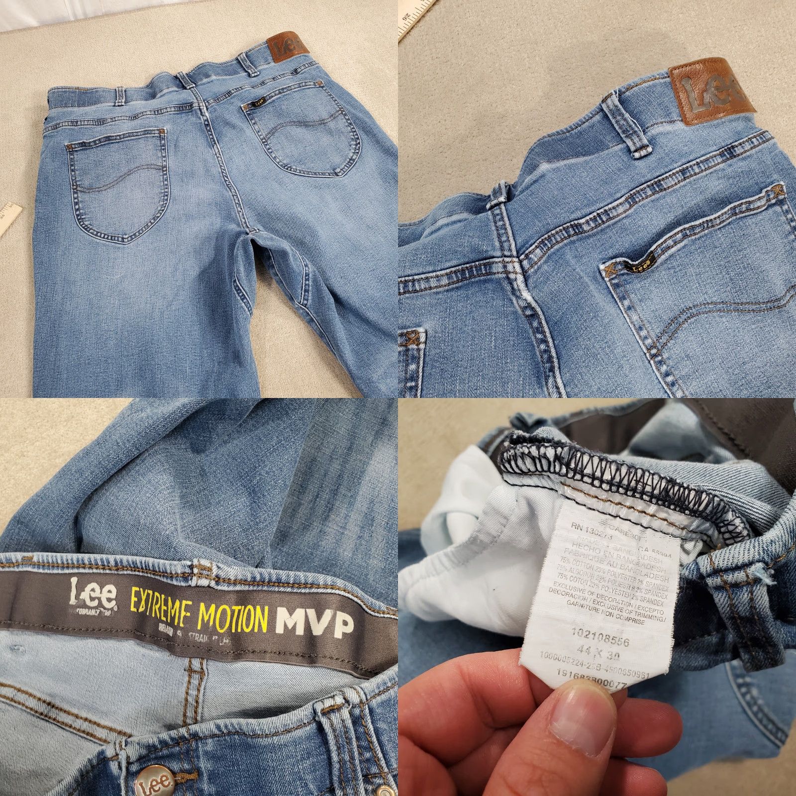 Lee Lee Jeans Mens 44x30 Blue Relaxed Straight Leg MVP Faded Medium Denim Cotton Regular Inseam 30 Classic Logo Pockets Jeans Mens Size US 40 / EU 56 - 8 Thumbnail