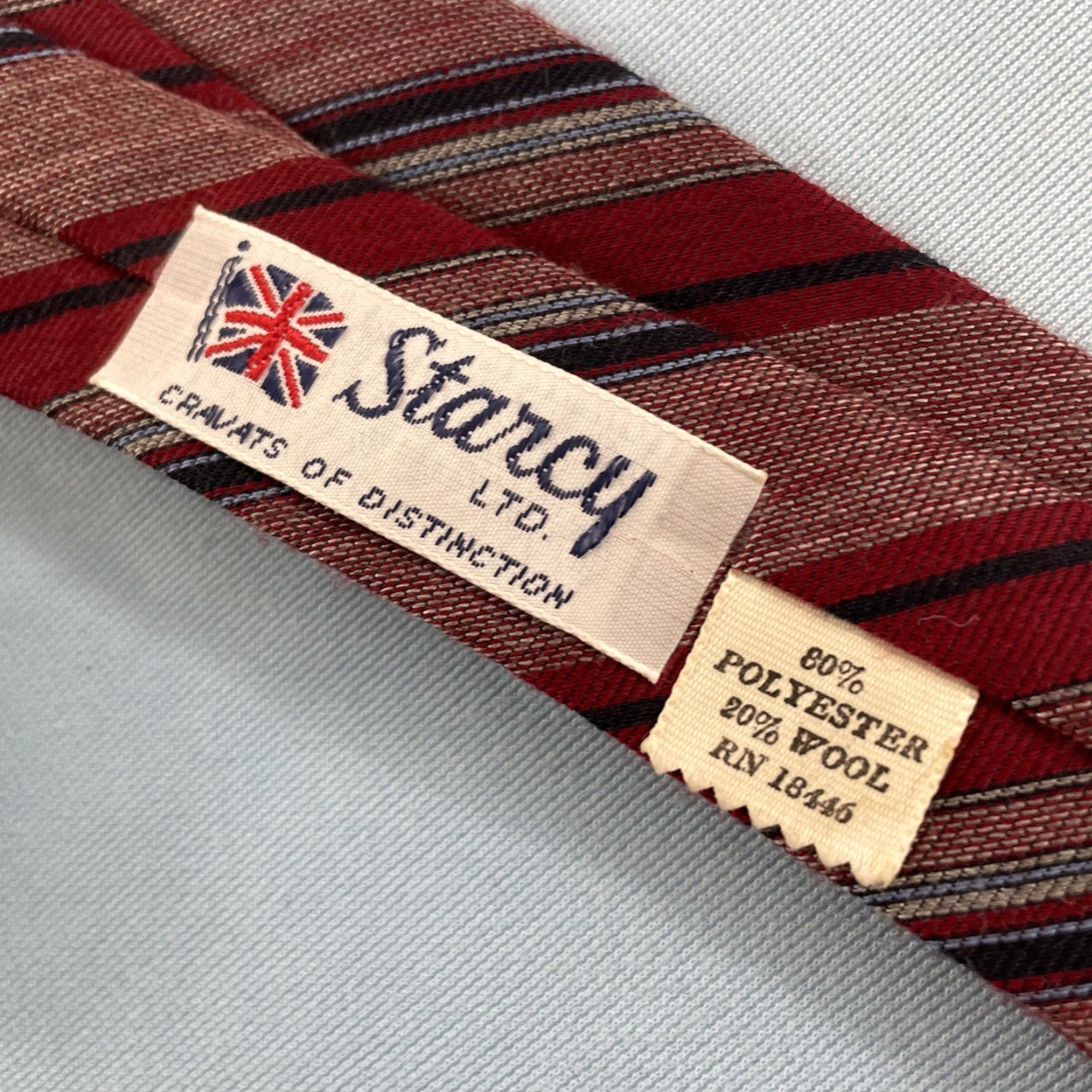 Vintage VINTAGE Stacy Stavy Cravats Wool Repp Tie 2" Slim Stripe Red Texture Poly Blend MCM Mod 2x54 Capsule Slim Necktie Mens Size ONE SIZE - 4 Thumbnail