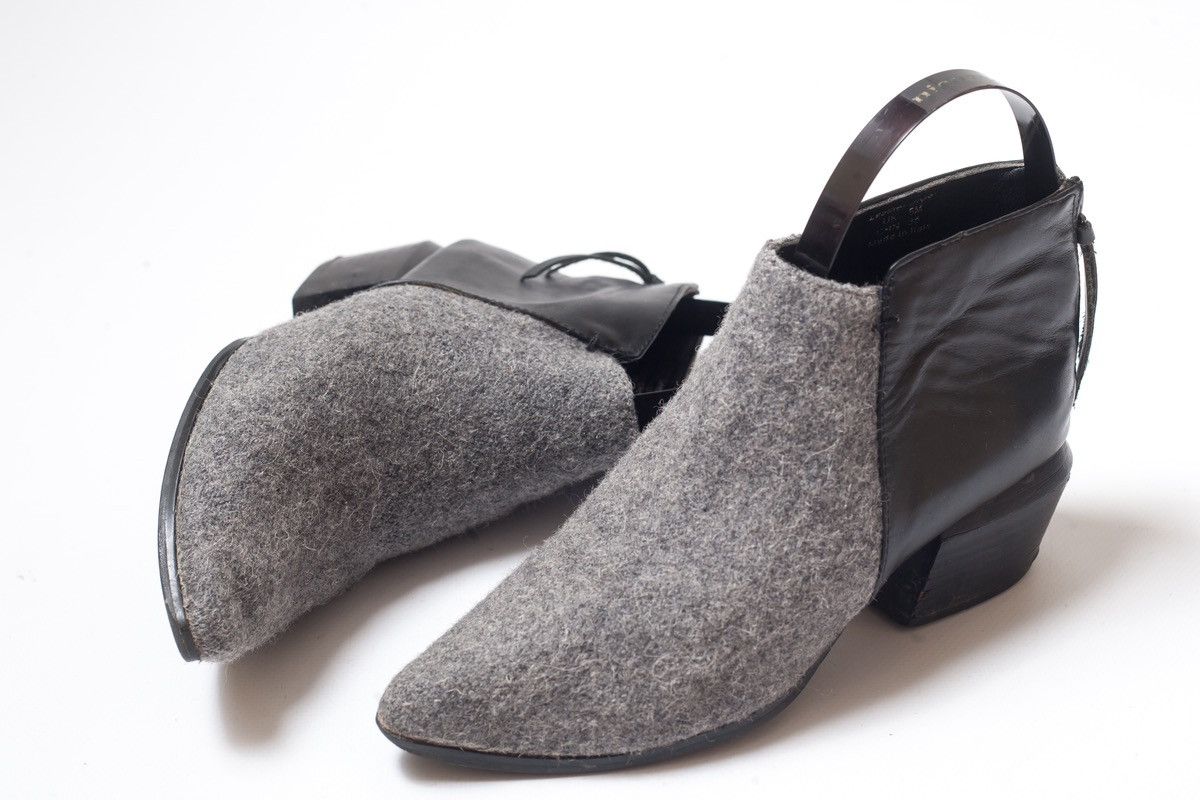 image of Balenciaga Black Gray Leather Wool Ankle Boots Size 35, Women's