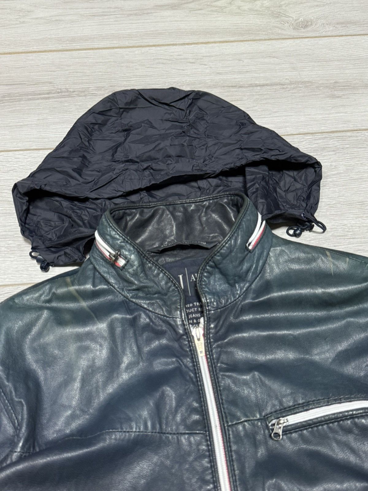 Armani Armani Jeans leather ovina Calf leather hooded jacket zip Size US S / EU 44-46 / 1 - 3 Thumbnail
