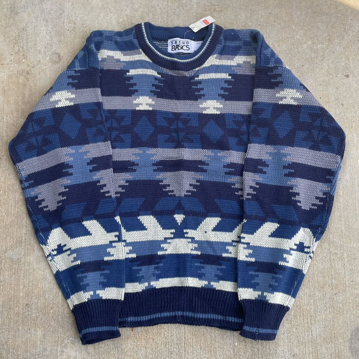 Other Vintage Trend Basics Geometric Knit Sweater Blue Mens M NWT Size US M / EU 48-50 / 2 - 1 Thumbnail