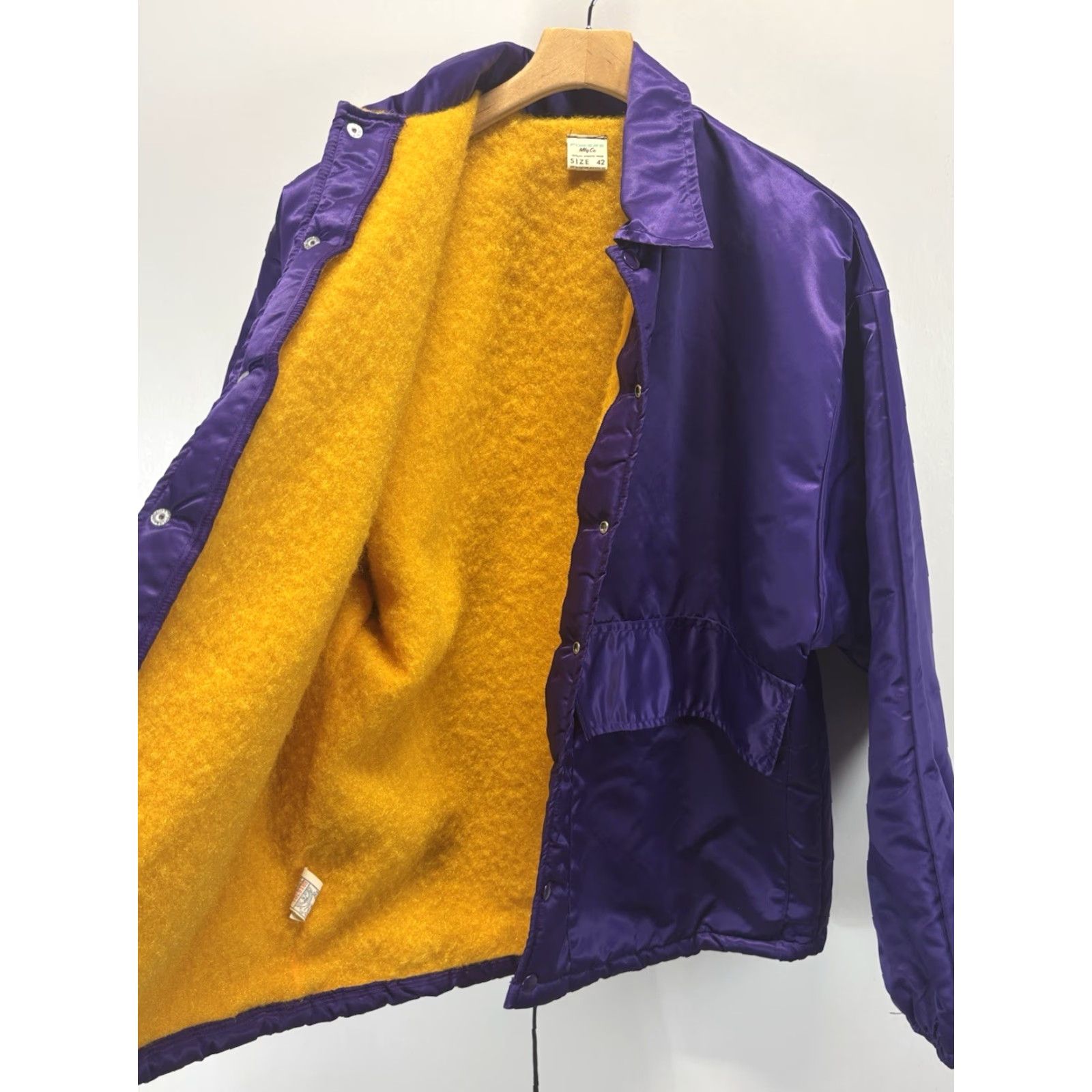 CO VINTAGE Powers Manufacturing Men’s Jacket 42 Regular Purple Solid Fuzzy Lining 1970s Casual Snap Front Size US XS / EU 42 / 0 - 5 Thumbnail