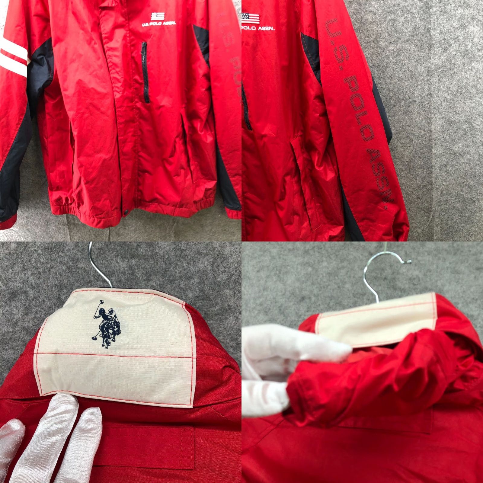Vintage US Polo Assn Windbreaker Jacket Mens M Red Navy Hidden Hood Zip Fleece Lined Size US M / EU 48-50 / 2 - 8 Thumbnail