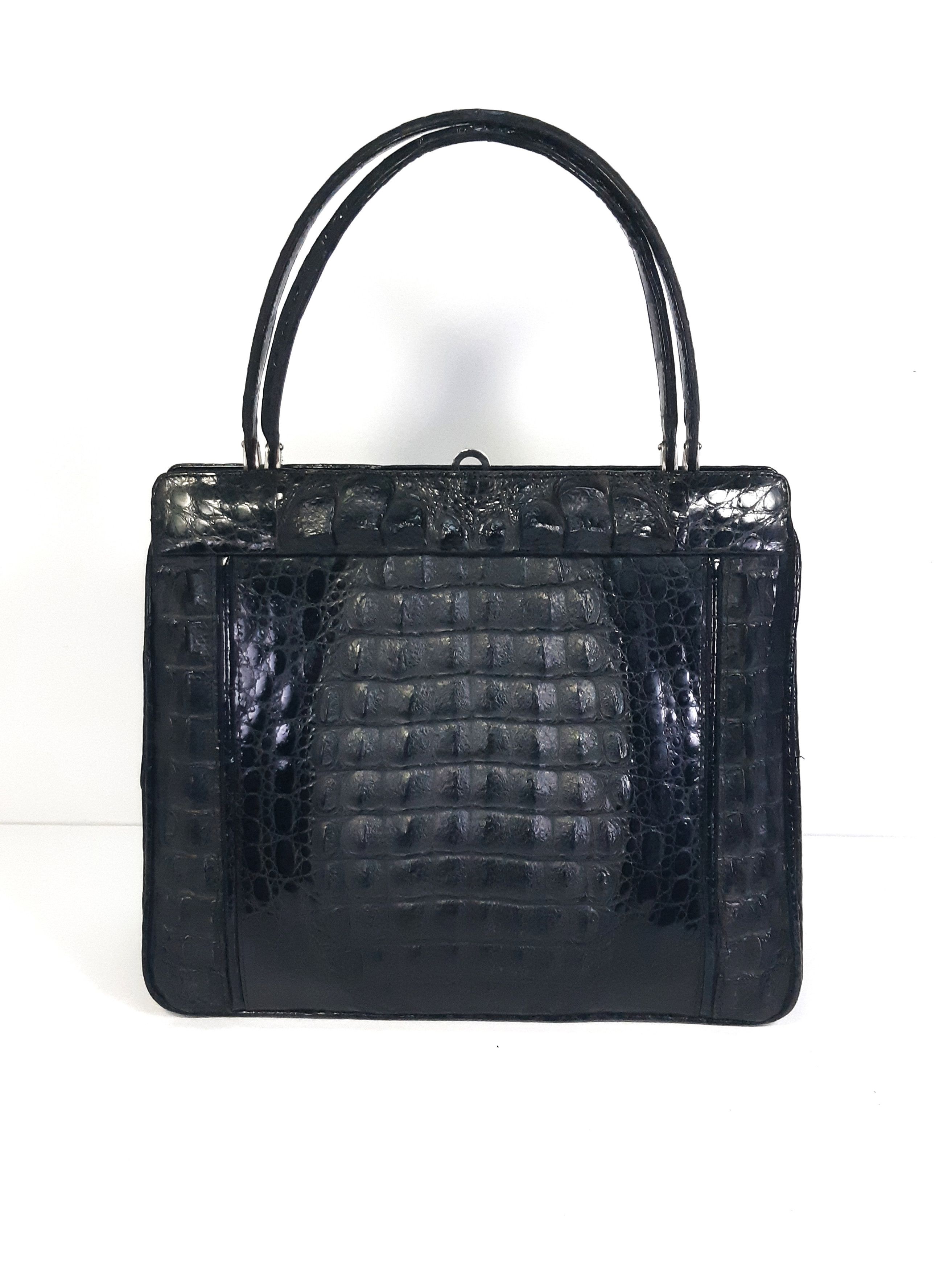 Other Vintage Genuine Hornback Crocodile Handbag Glossy Black Size ONE SIZE - 13 Thumbnail