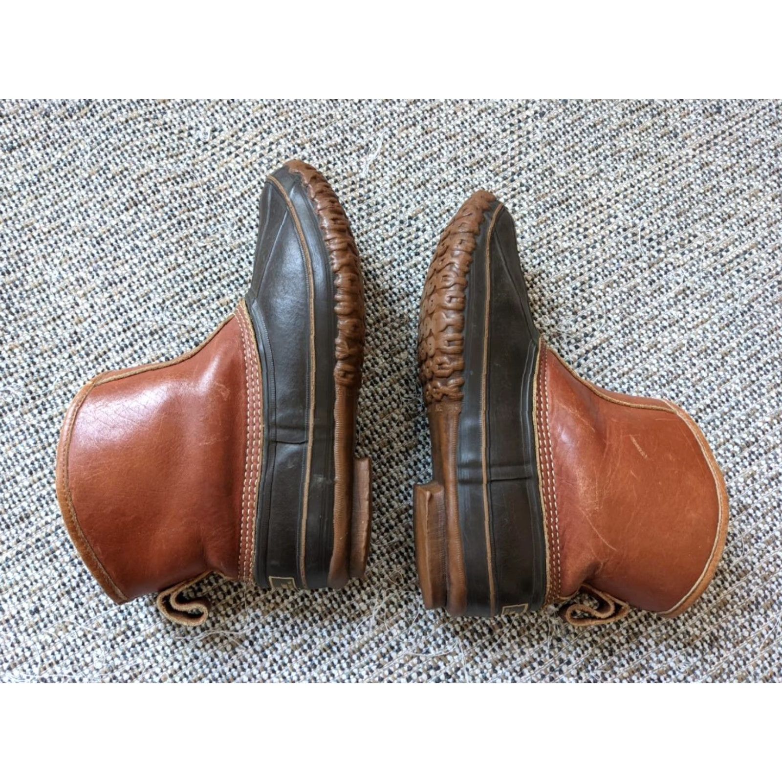 Vintage VINTAGE L.L. Bean Boots Womens 11 Wool Lined Pull-On Brown Leather 7.5" Tall Mens? Size US 11 / IT 41 - 3 Thumbnail