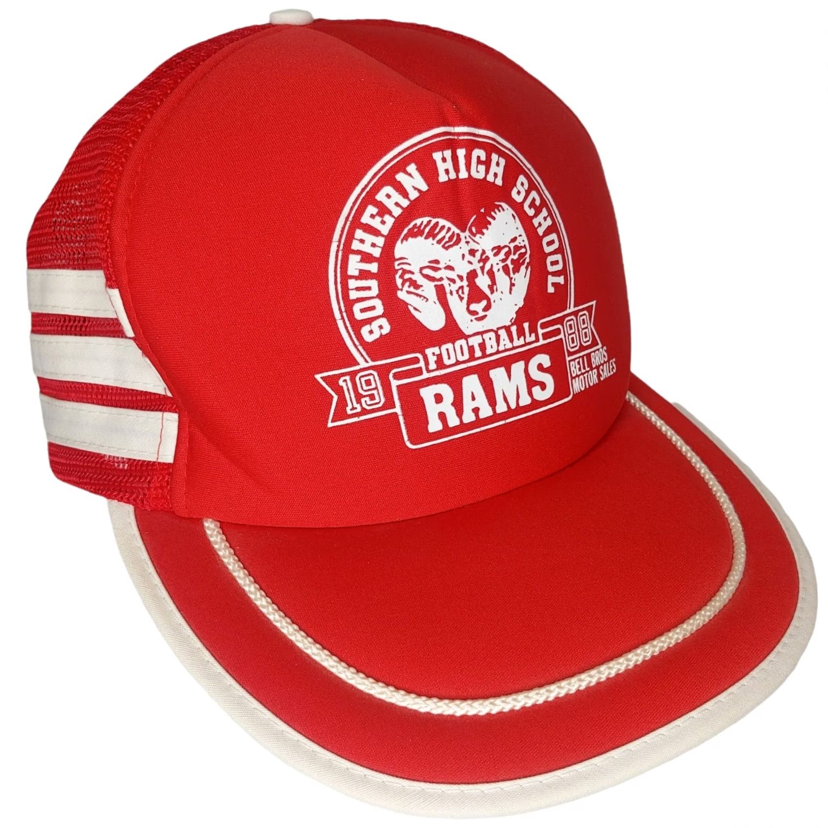 Vintage VINTAGE Southern High School Rams Football 1988 Cap Trucker Nissin Red 3 Stripe Mens Size ONE SIZE - 4 Thumbnail